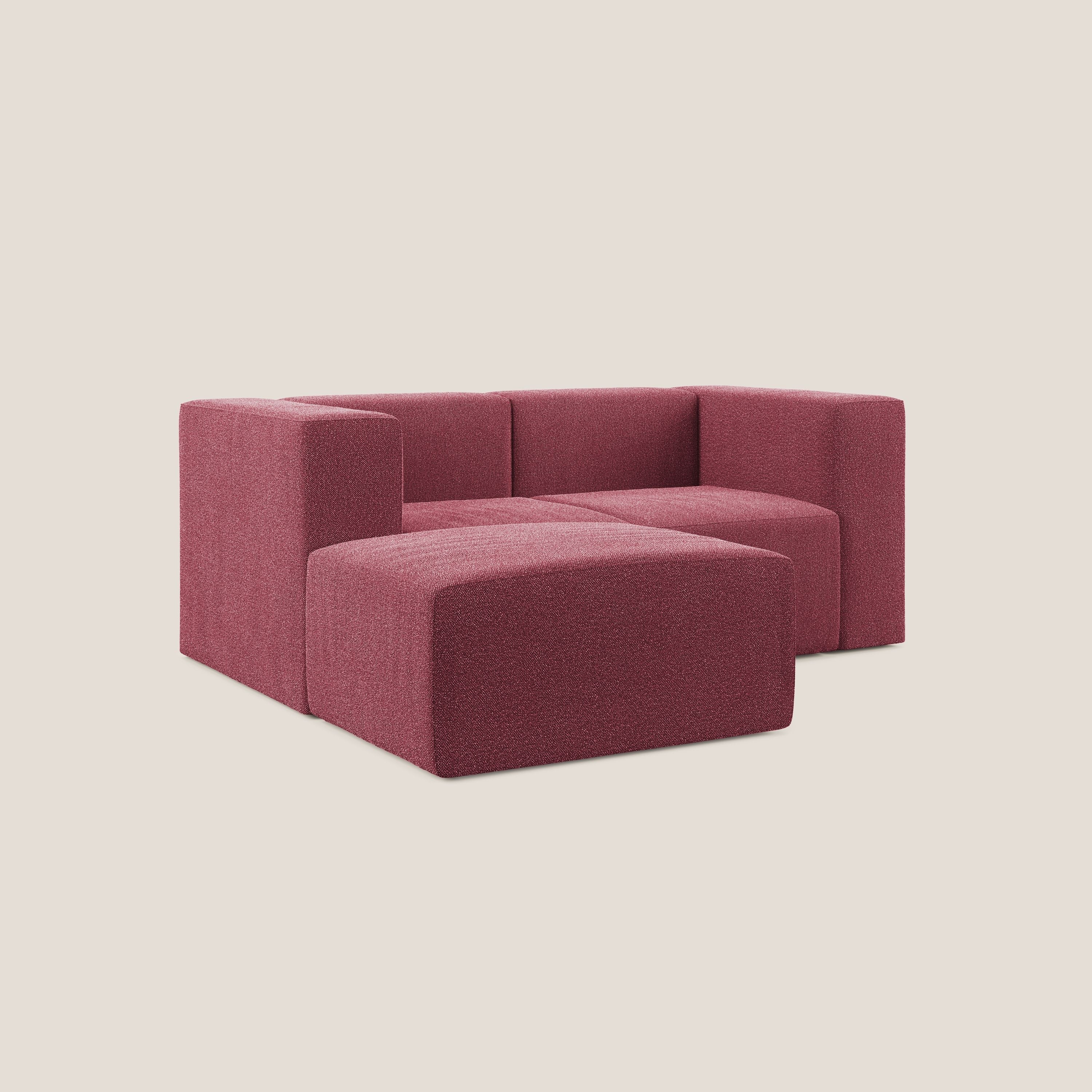 Nettuno divano angolare modulare reversibile e componibile in morbido tessuto bouclè T07 rosso - divani.store