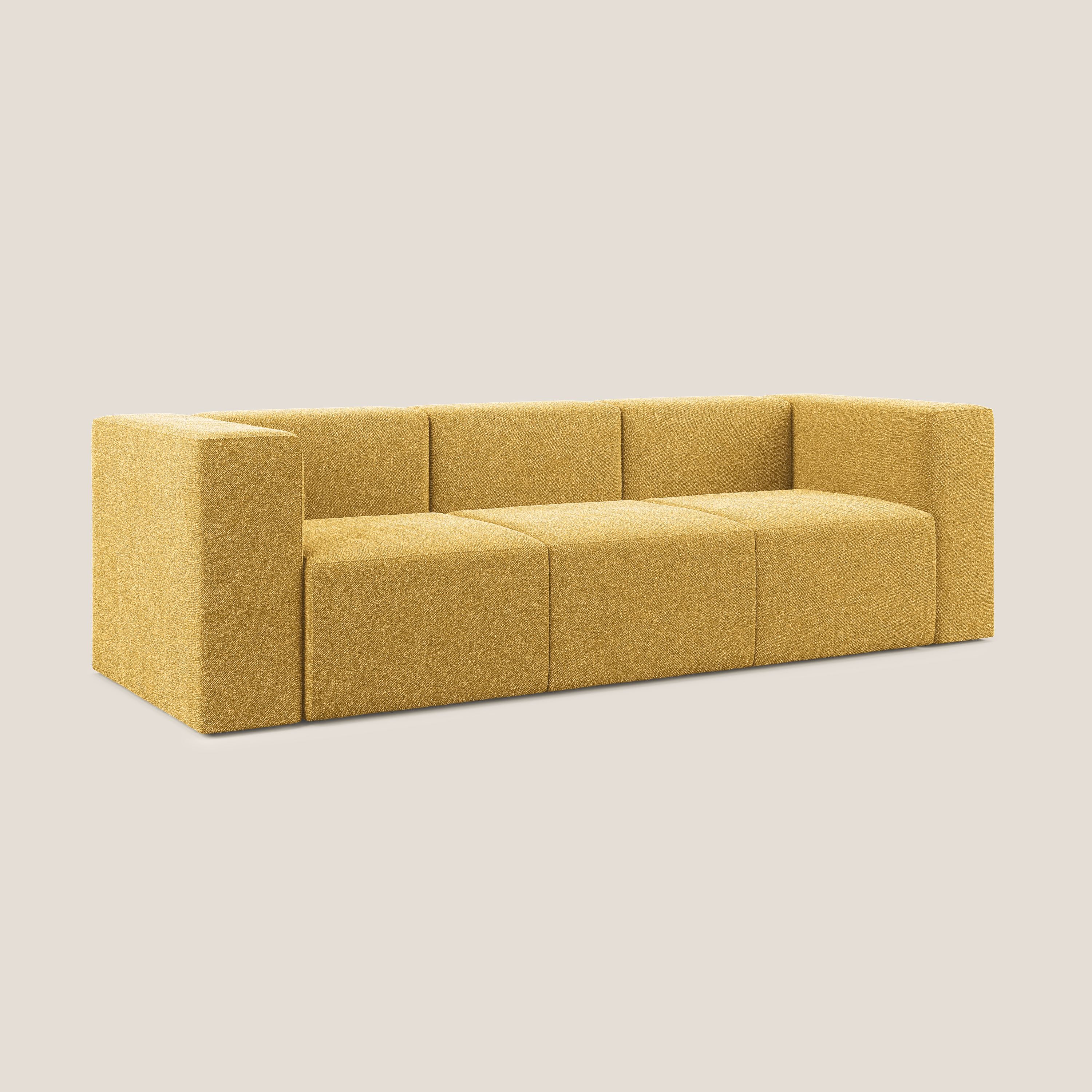 Nettuno divano lineare modulare a 3 sedute componibile in morbido tessuto bouclè T07 giallo - divani.store