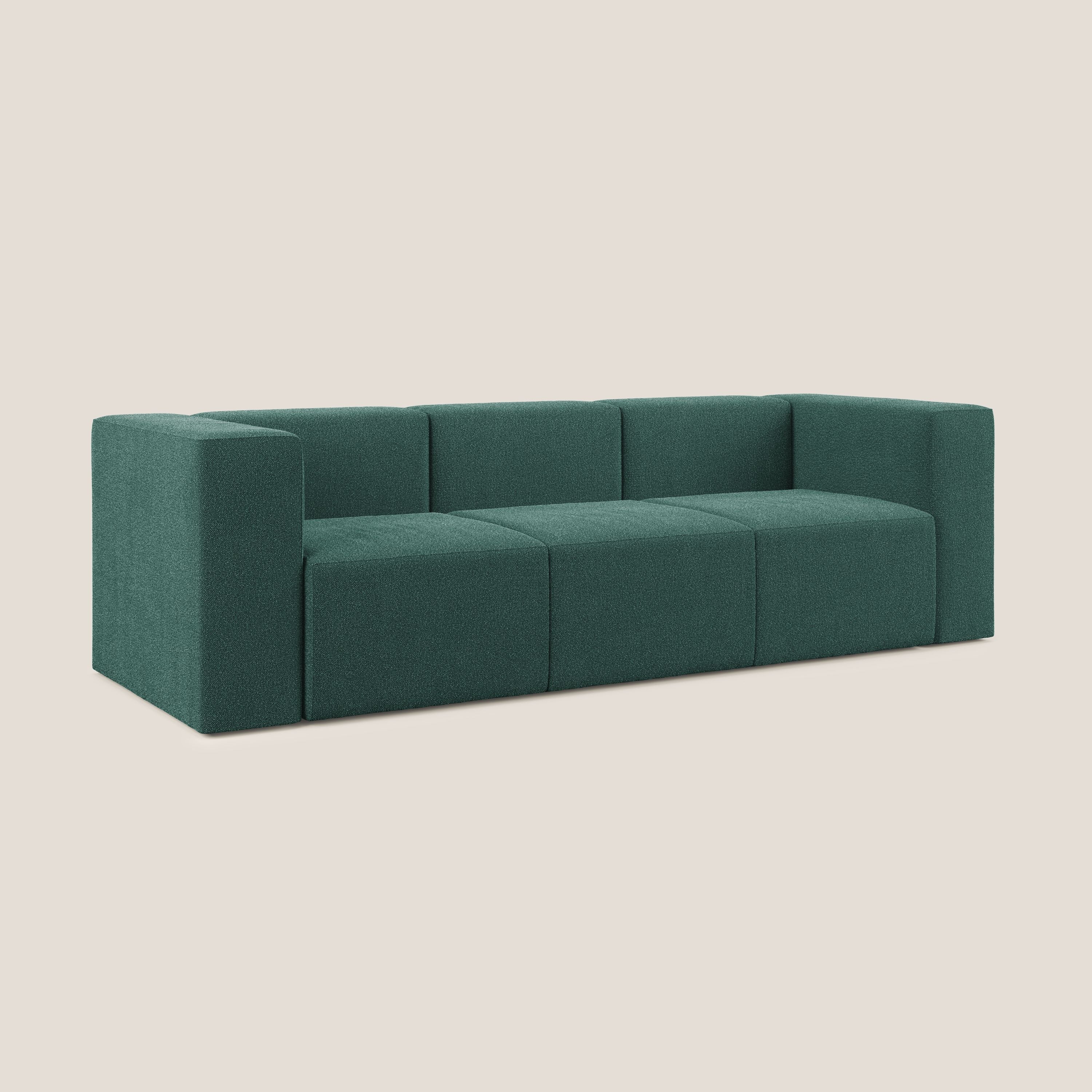 Nettuno divano lineare modulare a 3 sedute componibile in morbido tessuto bouclè T07 verde - divani.store