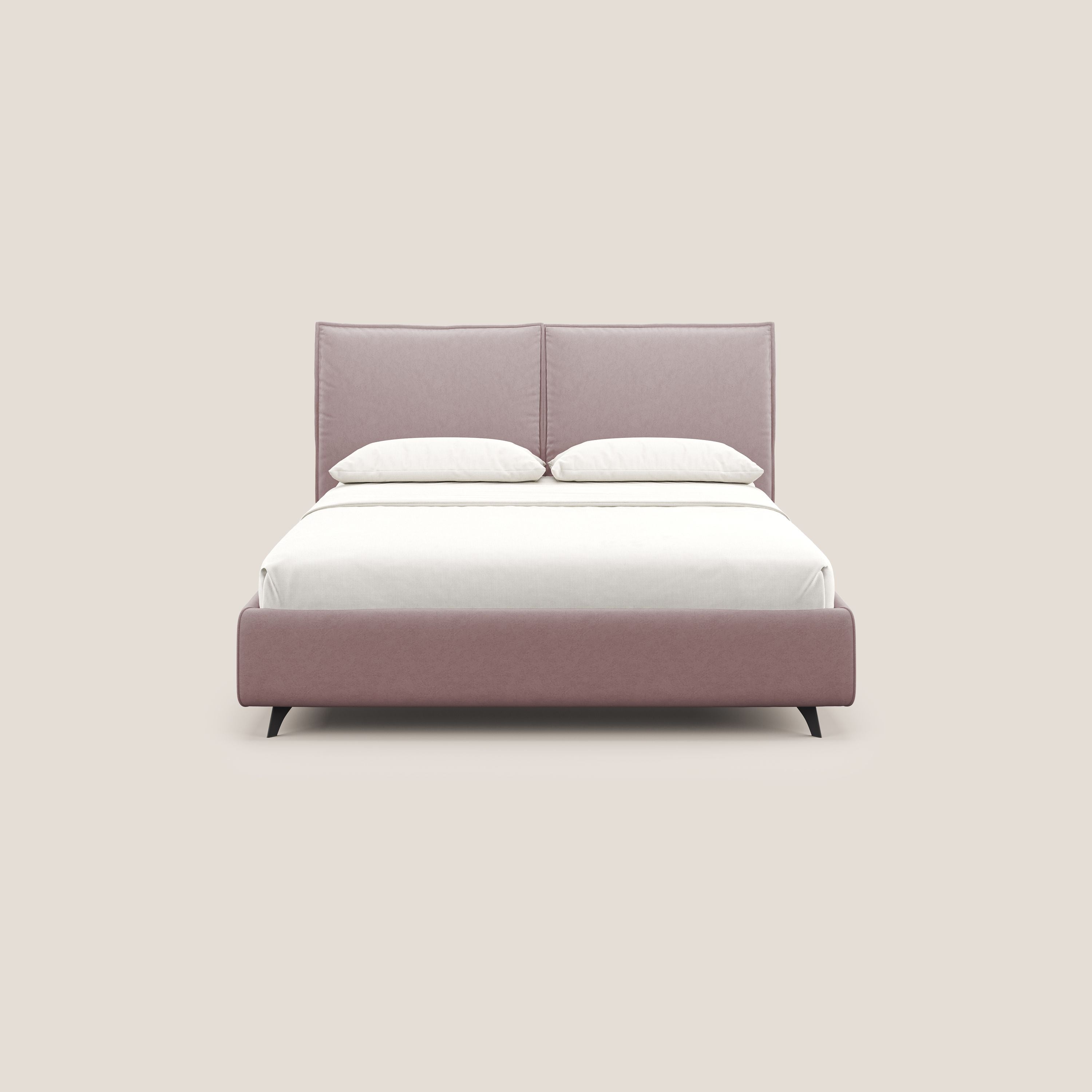 Nives letto imbottito contenitore sfoderabile in microfibra velluto impermeabile T09 rosa - divani.store