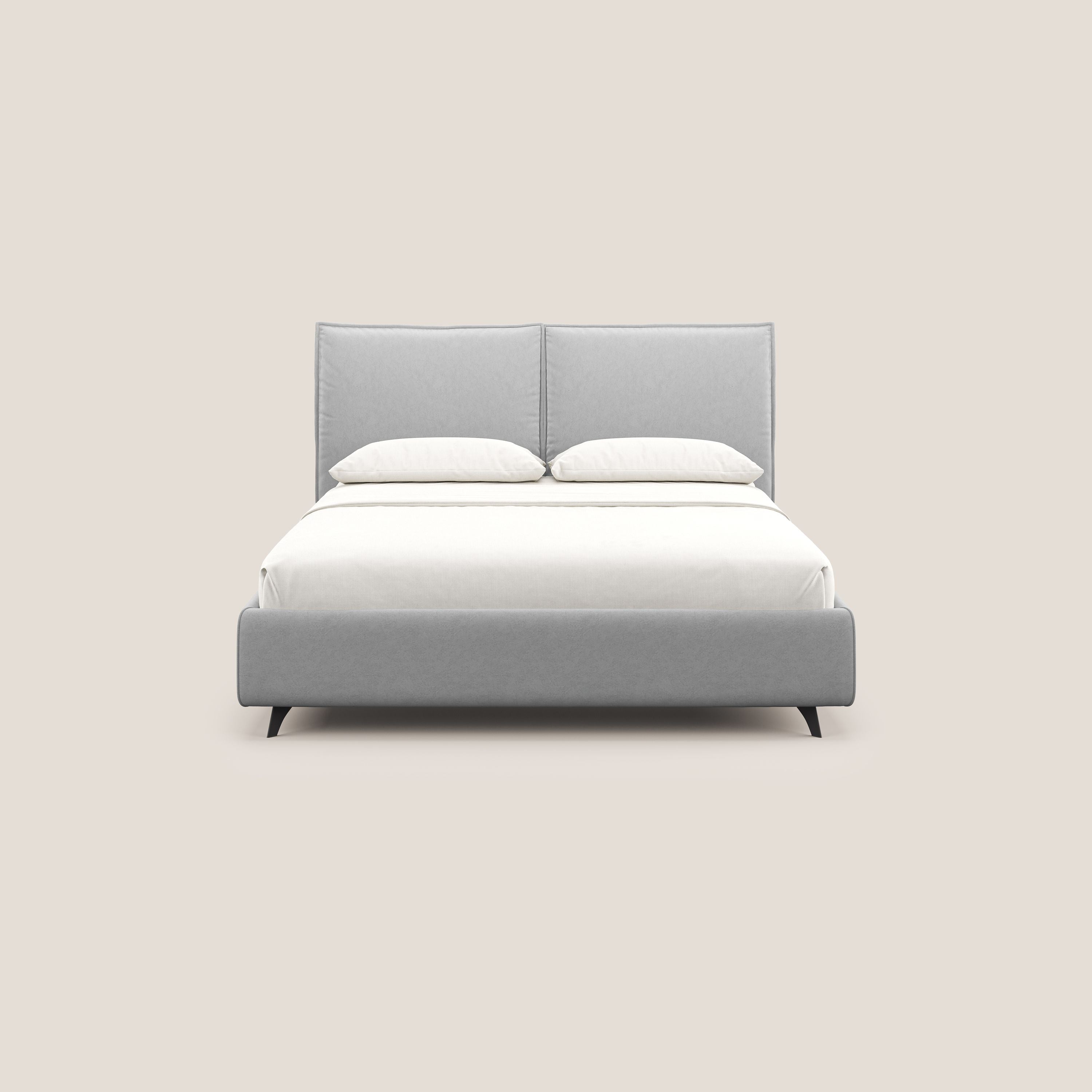 Nives letto imbottito contenitore sfoderabile in microfibra velluto impermeabile T09 grigio chiaro - divani.store