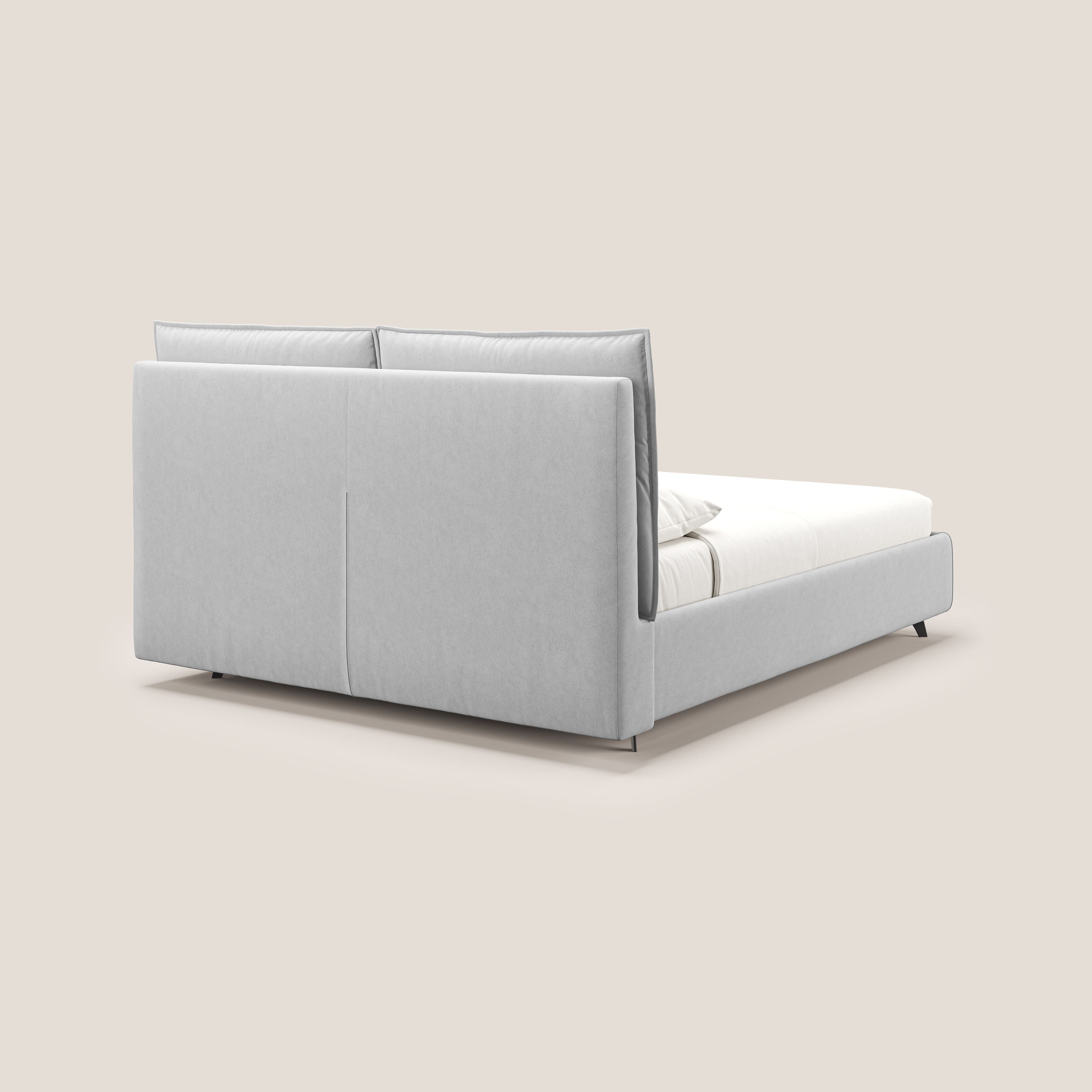 Nives letto imbottito contenitore sfoderabile in microfibra velluto impermeabile T09 grigio chiaro - divani.store