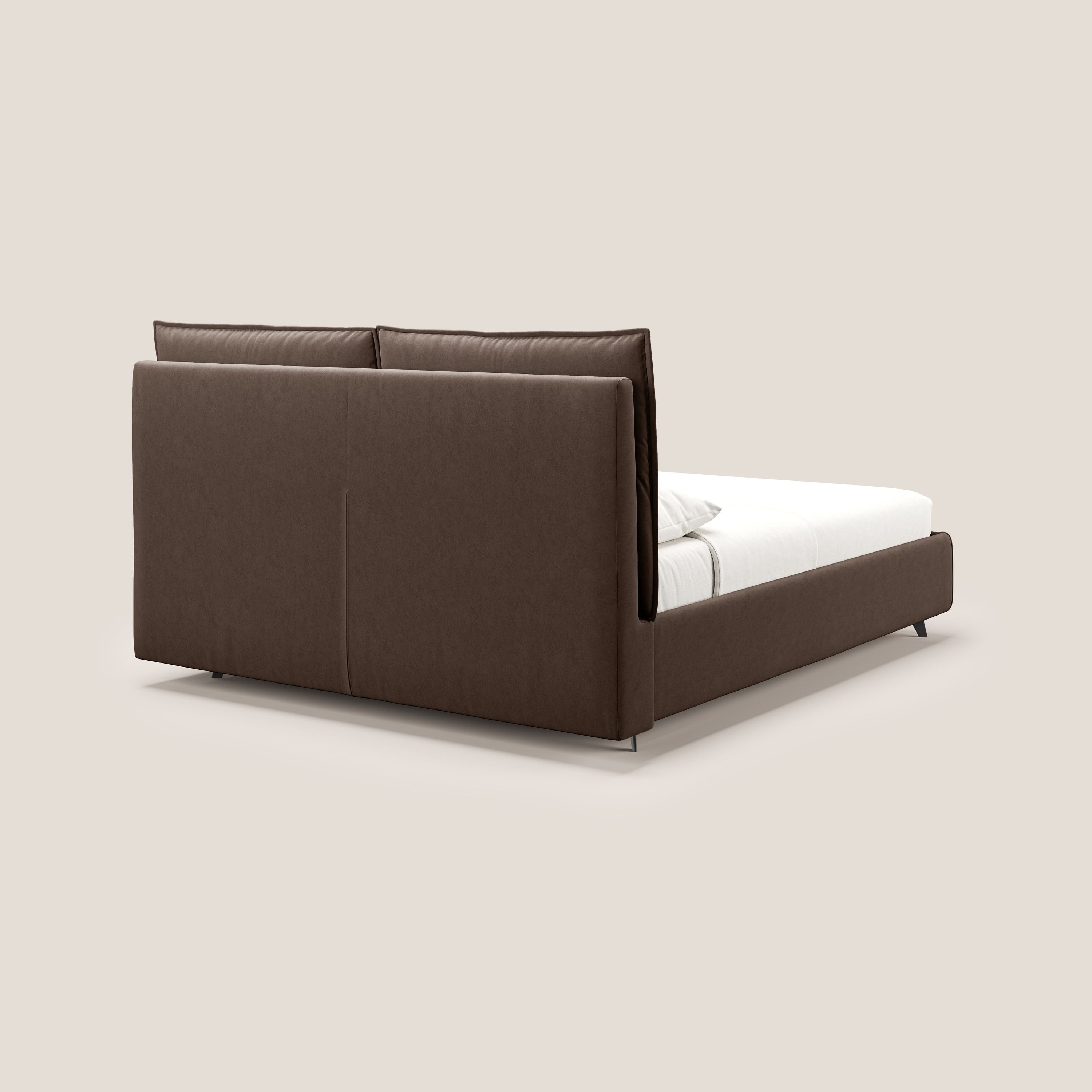 Nives letto imbottito contenitore sfoderabile in microfibra velluto impermeabile T09 marrone - divani.store