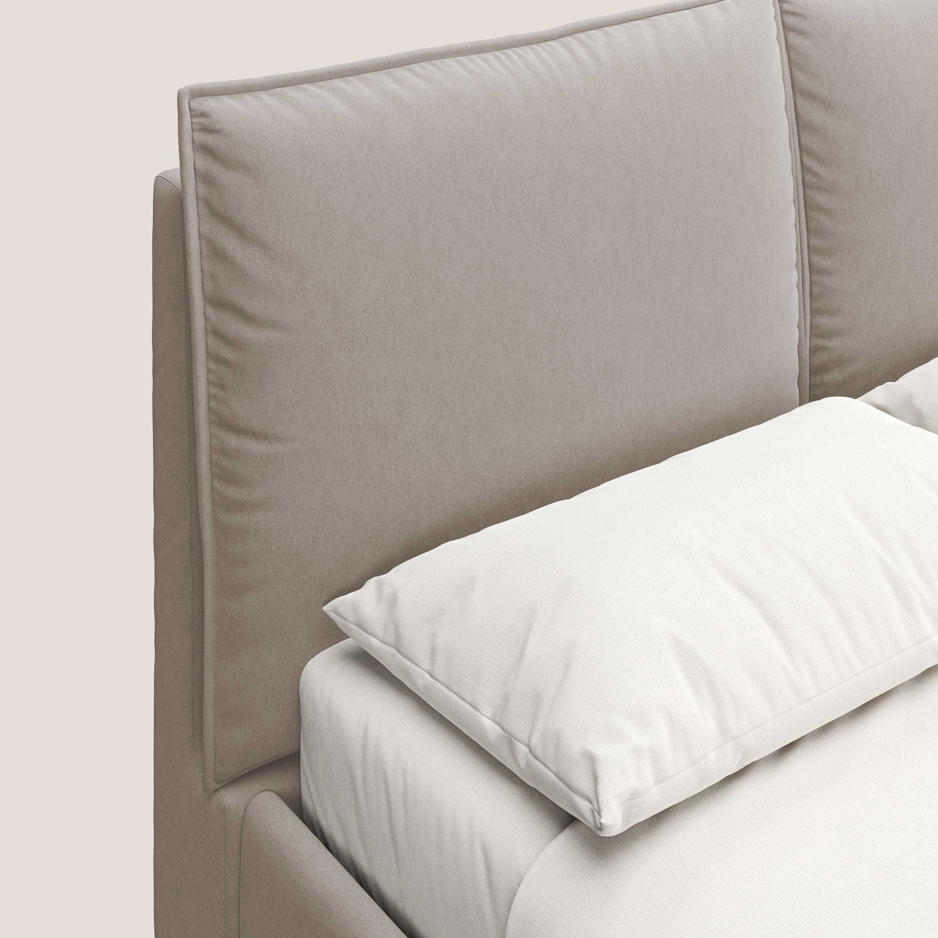 Nives letto imbottito contenitore sfoderabile in microfibra velluto impermeabile T09 tortora - divani.store
