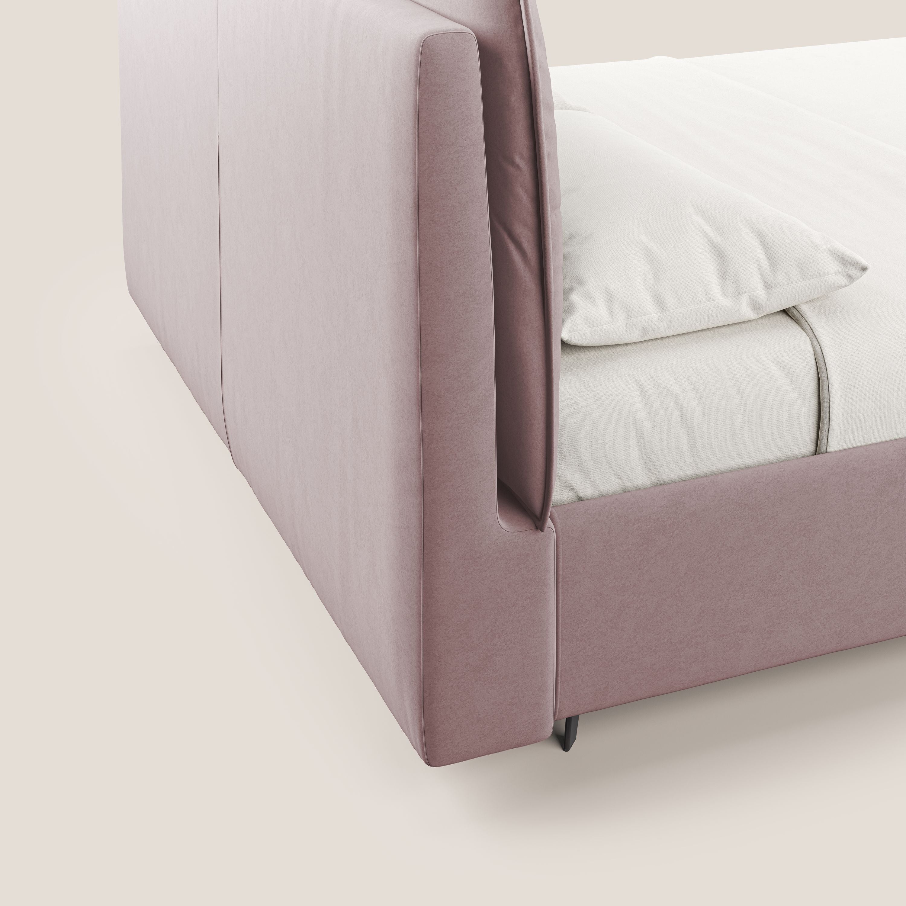 Nives letto imbottito contenitore sfoderabile in microfibra velluto impermeabile T09 rosa - divani.store