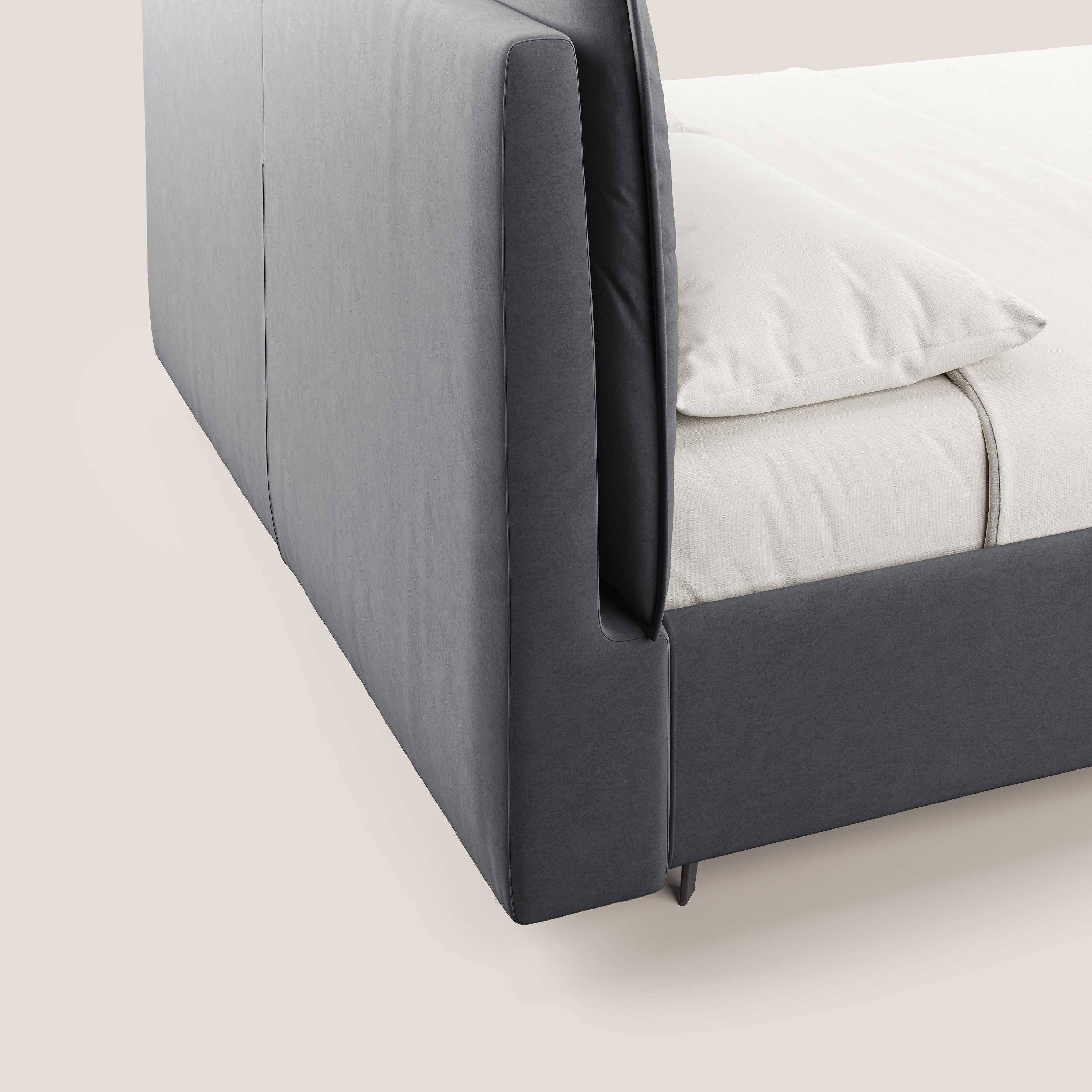Nives letto imbottito contenitore sfoderabile in microfibra velluto impermeabile T09 grigio - divani.store