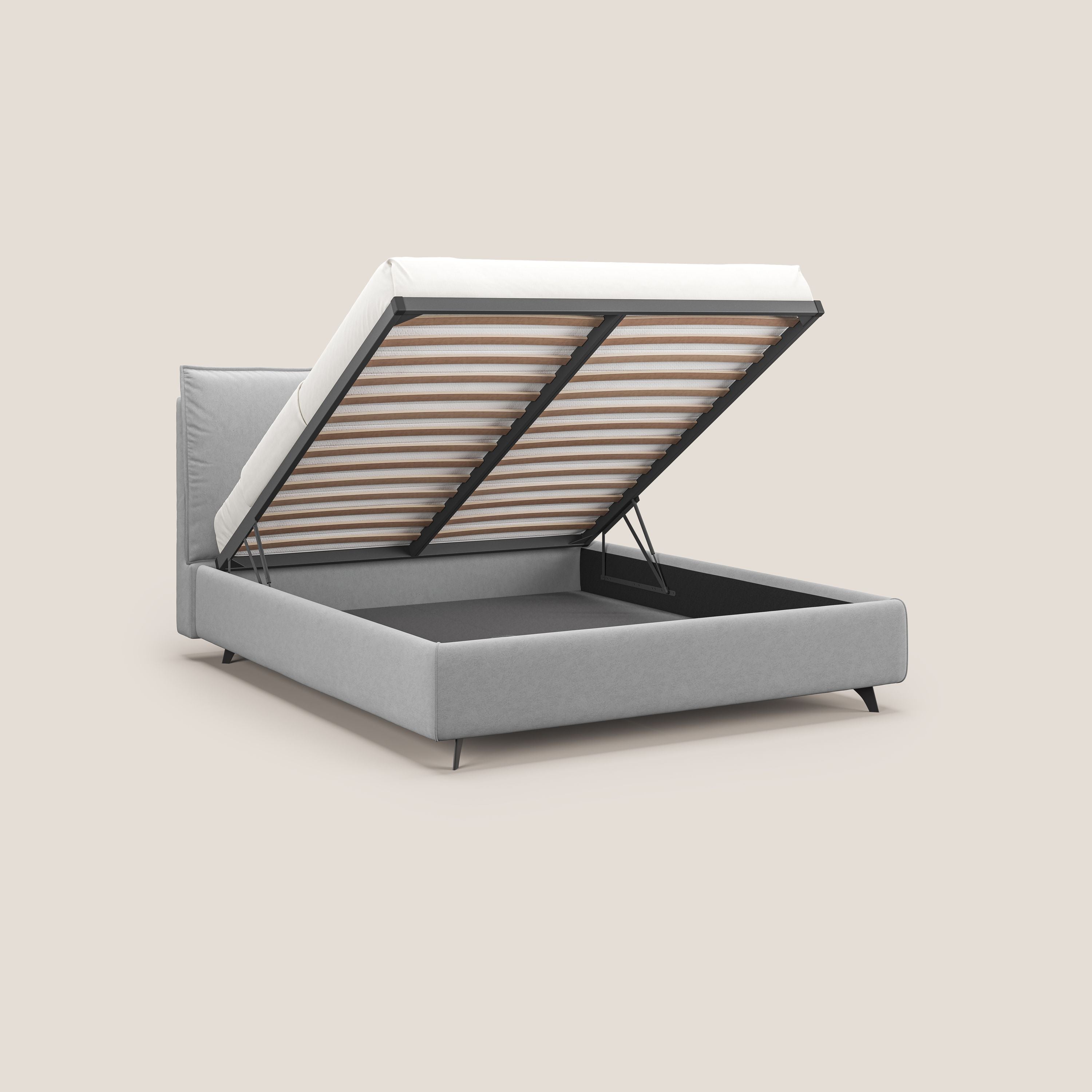 Nives letto imbottito contenitore sfoderabile in microfibra velluto impermeabile T09 grigio chiaro - divani.store