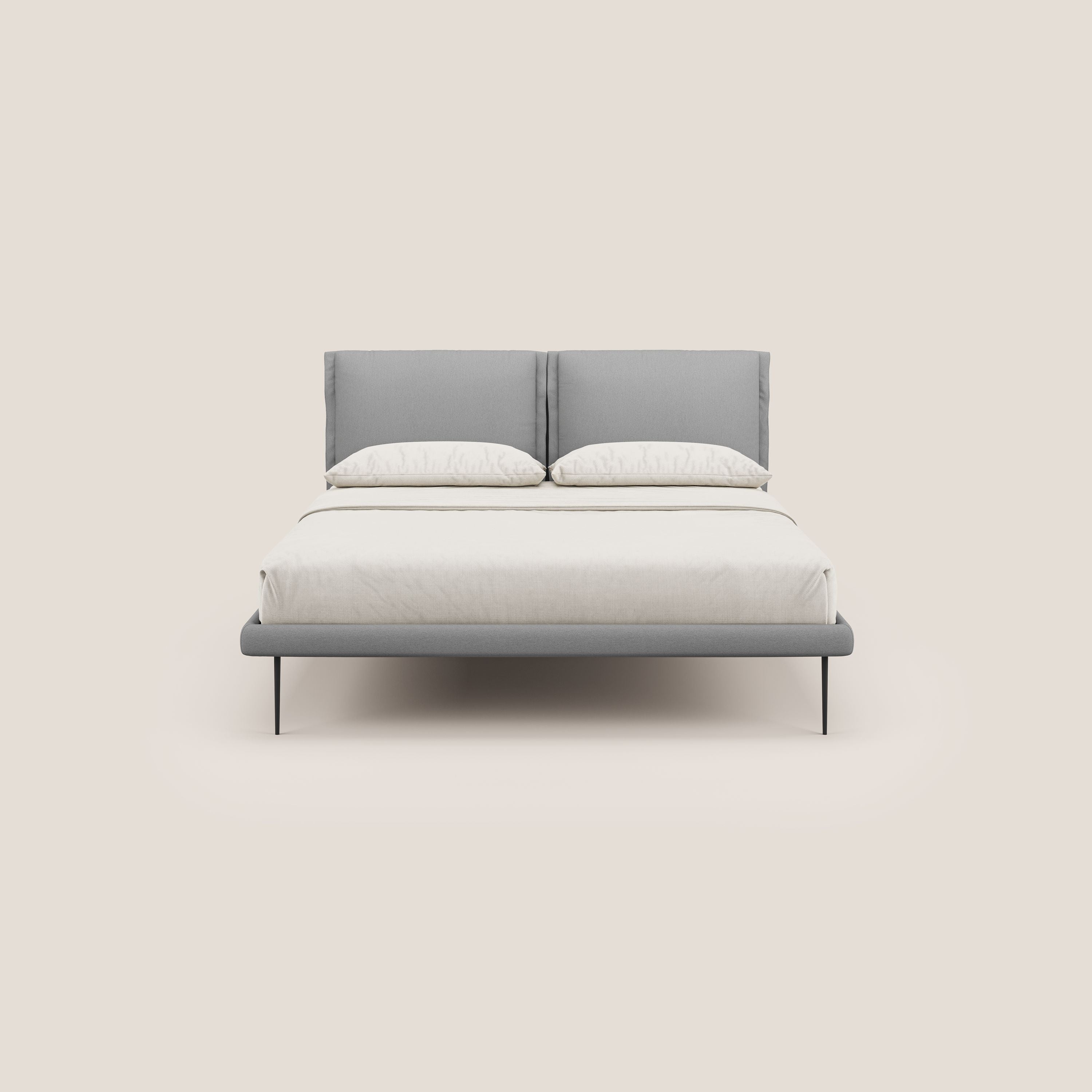 Noah letto con cuscini regolabili e piedi alti in metallo in tessuto smacchiabile T05 grigio - divani.store