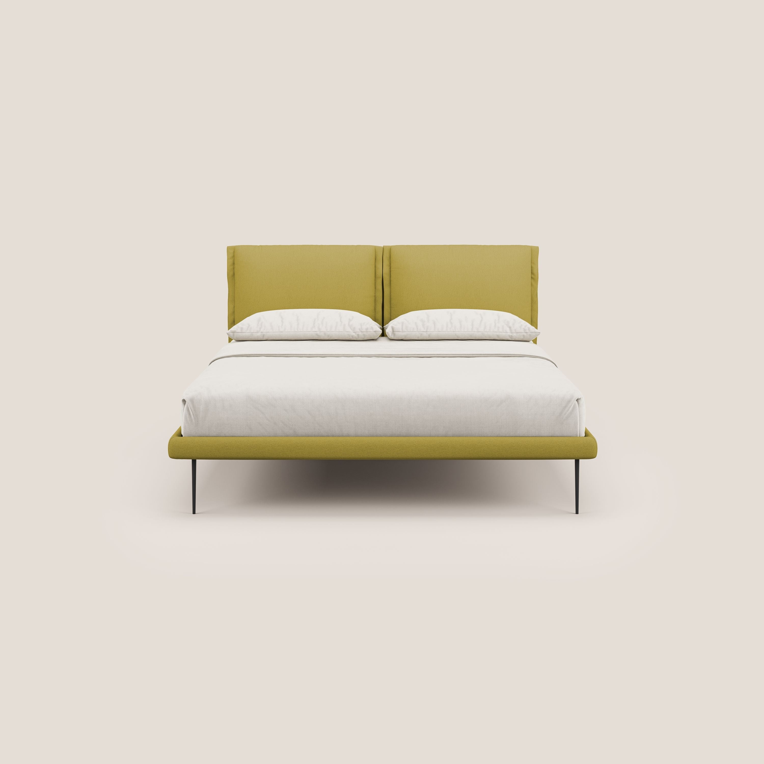 Noah letto con cuscini regolabili e piedi alti in metallo in tessuto smacchiabile T05 giallo - divani.store