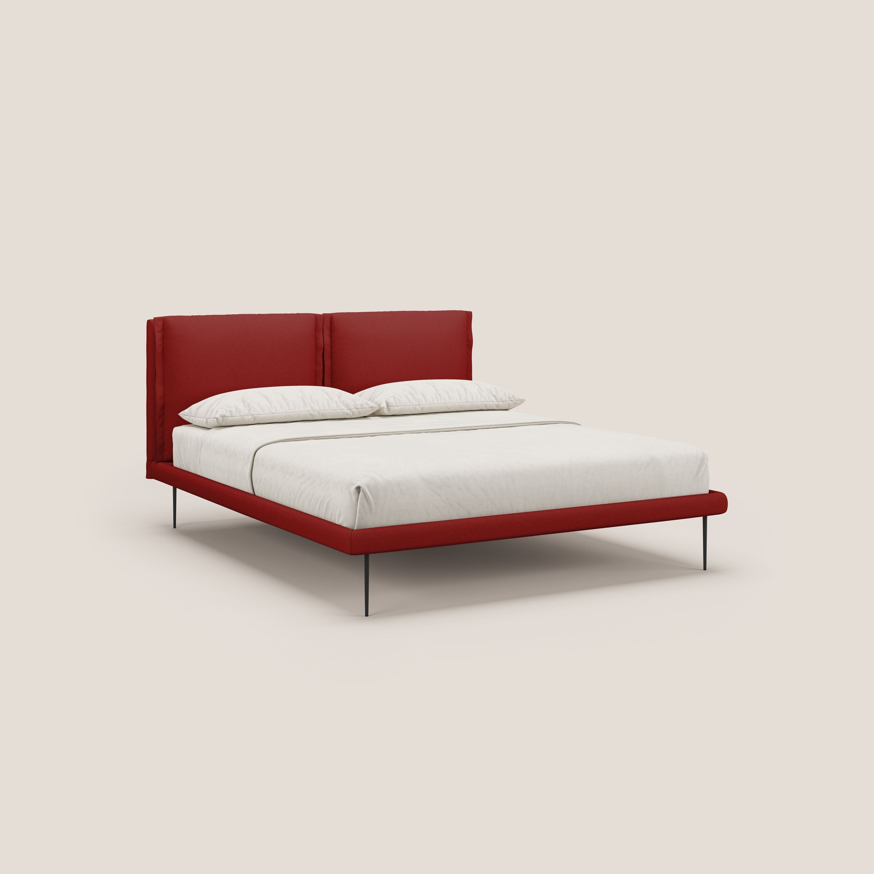 Noah letto con cuscini regolabili e piedi alti in metallo in tessuto smacchiabile T05 rosso - divani.store