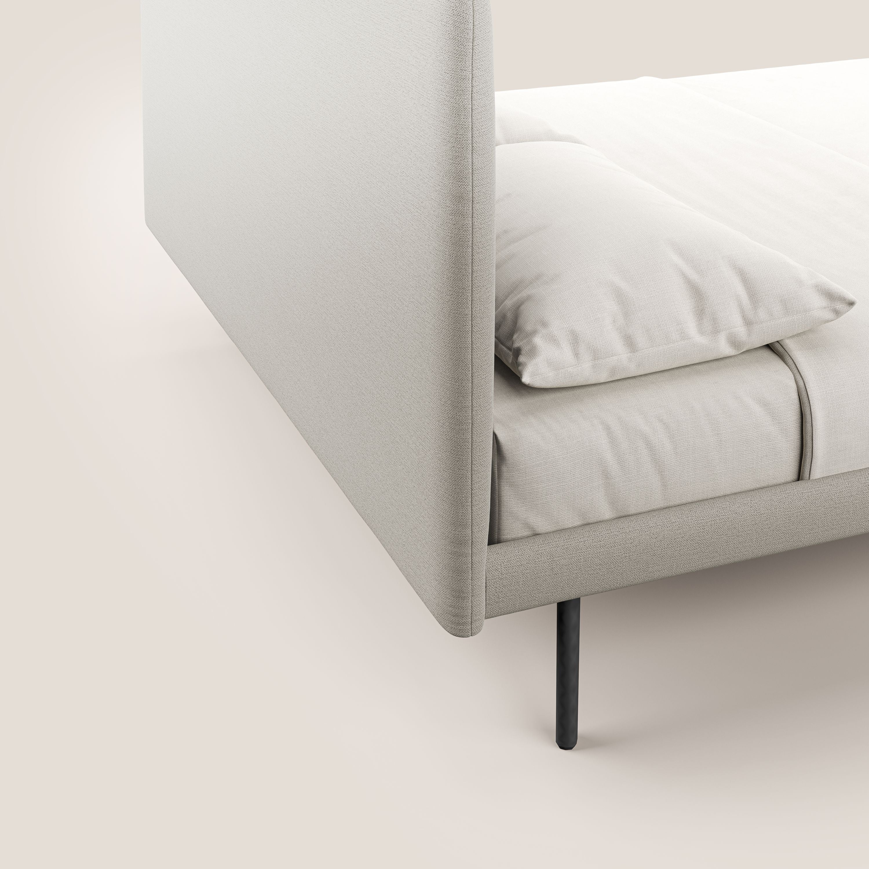 Noel letto minimal scandinavo con piedi in mogano e tessuto fiammato impermeabile T19 panna - divani.store