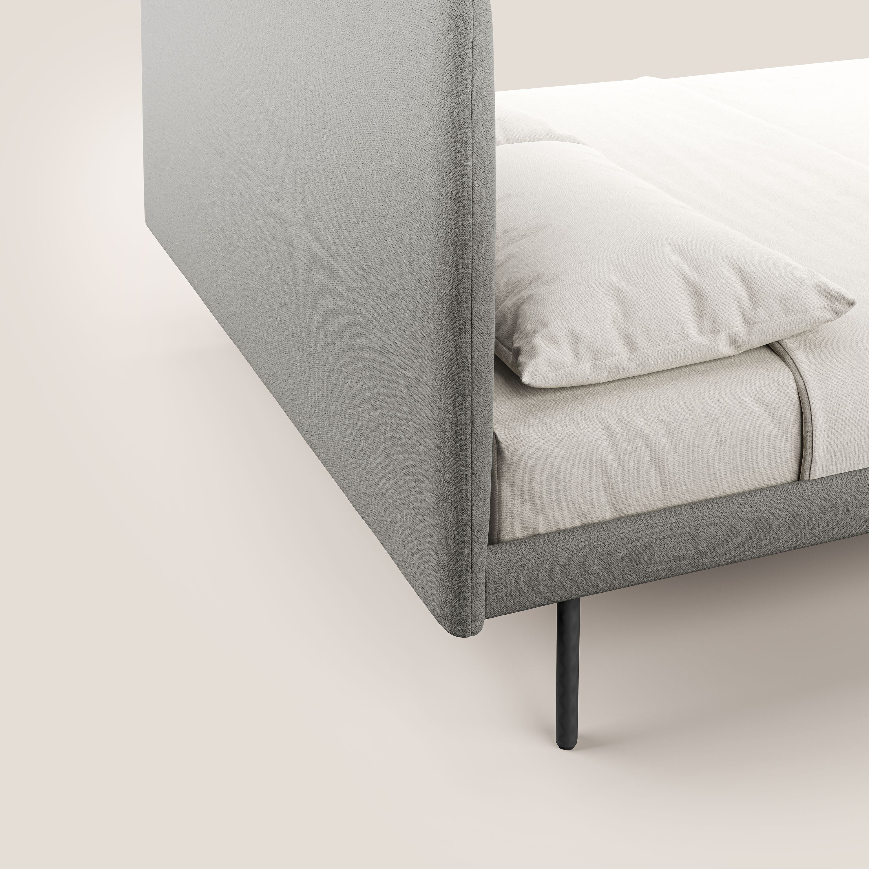 Noel letto minimal scandinavo con piedi in mogano e tessuto fiammato impermeabile T19 beige - divani.store