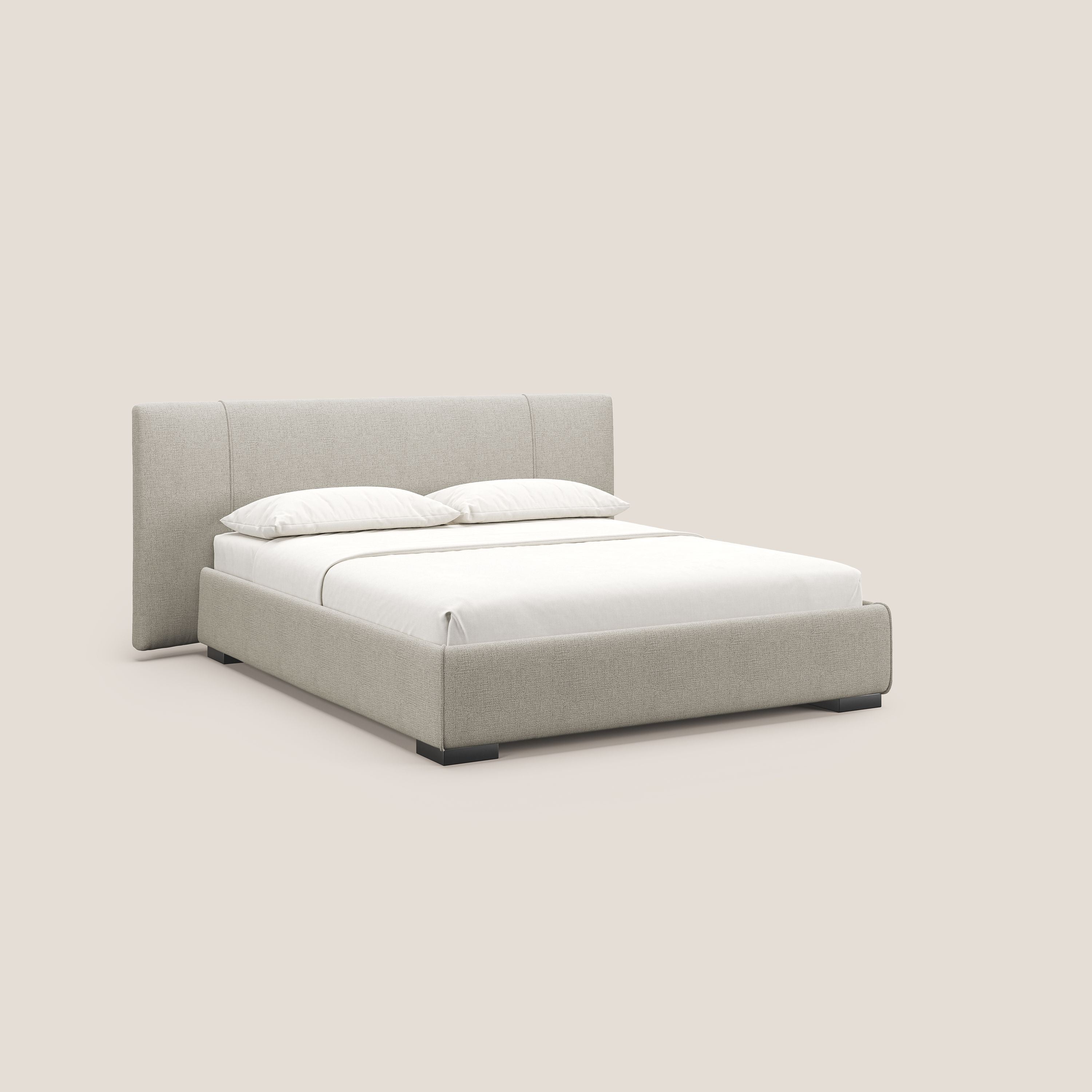 Omero letto imbottito contenitore sfoderabile in tessuto fiammato impermeabile T14 tortora - divani.store
