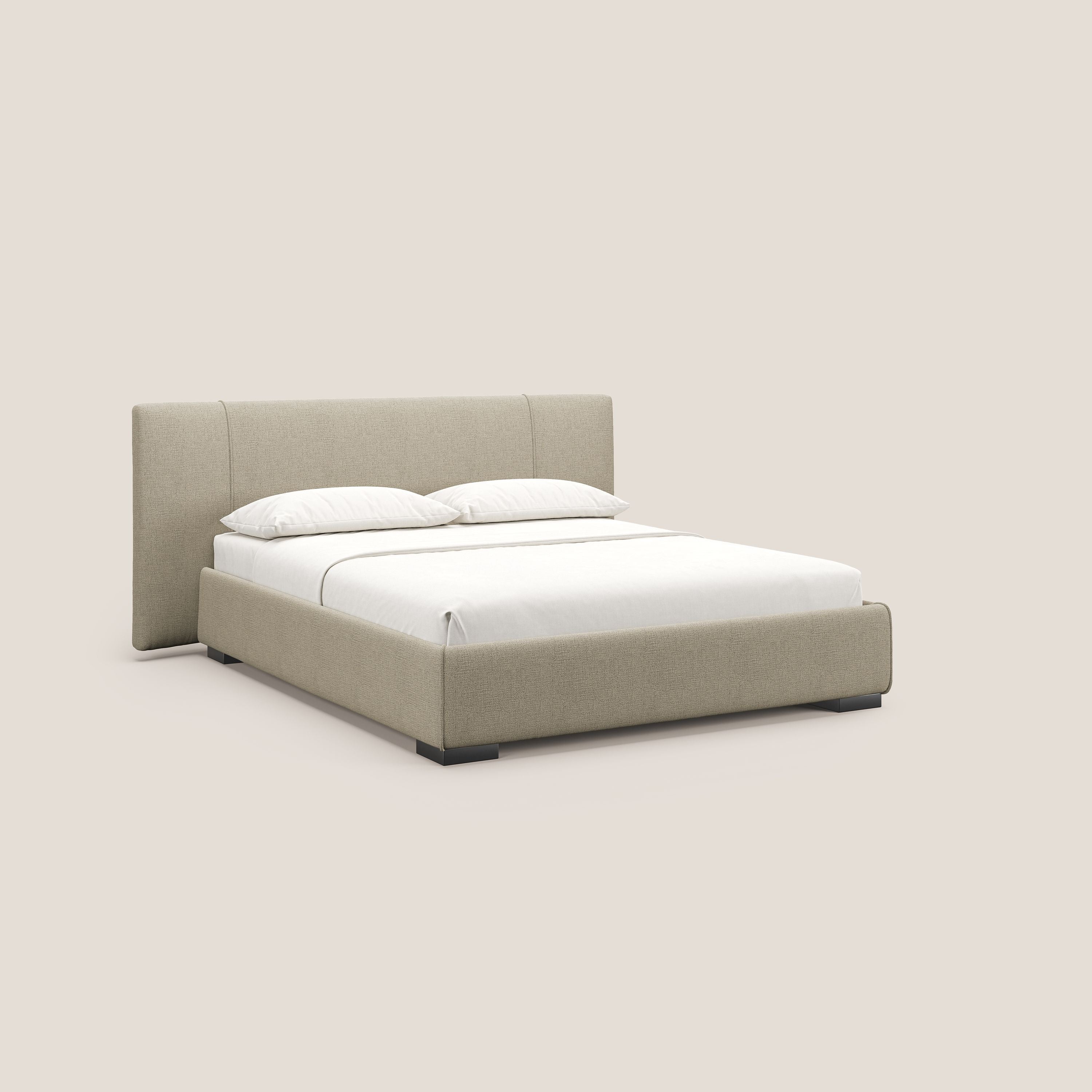 Omero letto imbottito contenitore sfoderabile in tessuto fiammato impermeabile T14 beige - divani.store