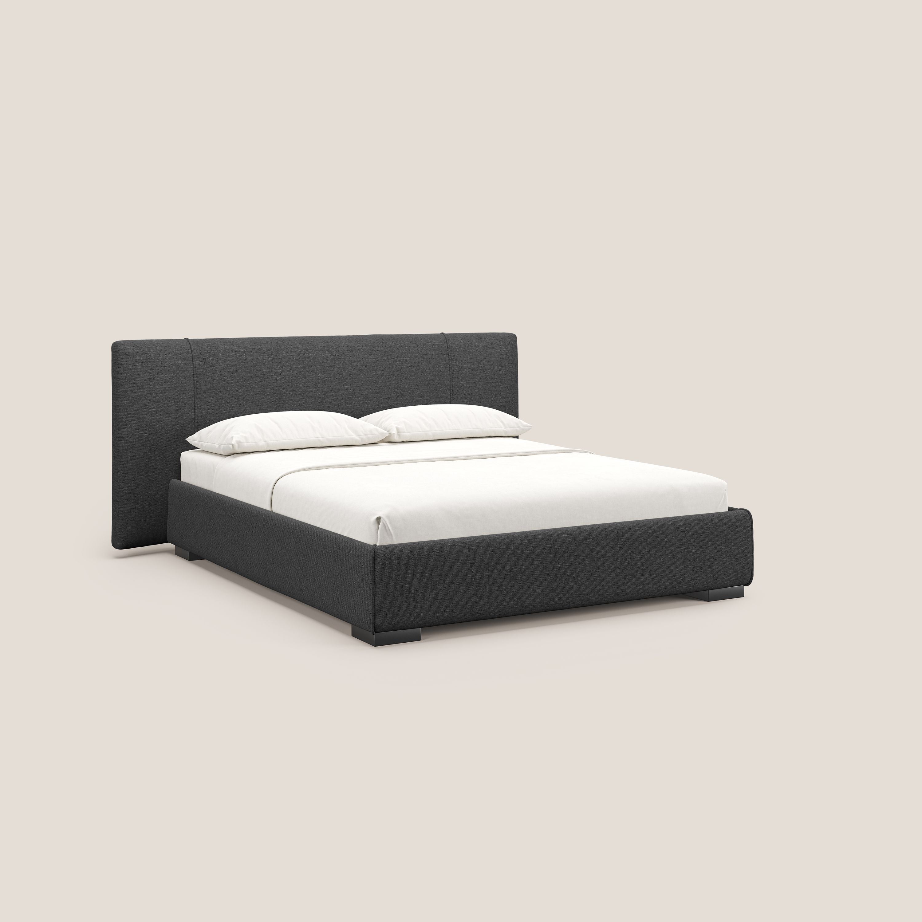 Omero letto imbottito contenitore sfoderabile in tessuto fiammato impermeabile T14 antracite - divani.store