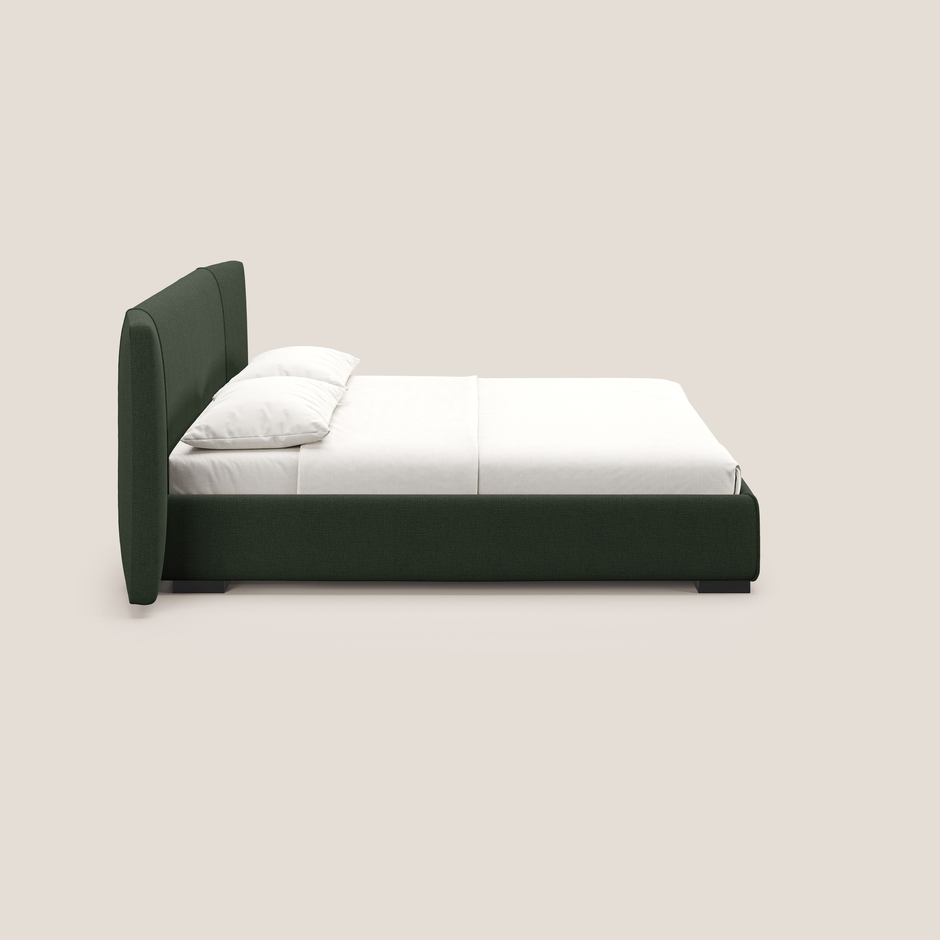 Omero letto imbottito contenitore sfoderabile in tessuto fiammato impermeabile T14 verde - divani.store