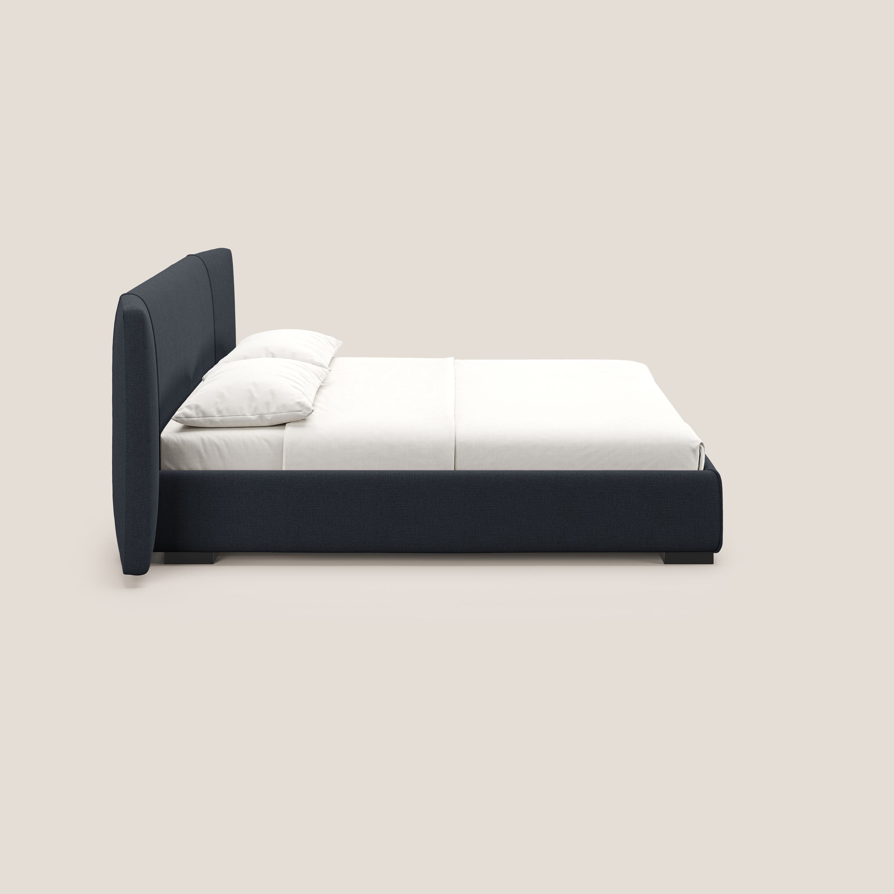 Omero letto imbottito contenitore sfoderabile in tessuto fiammato impermeabile T14 blu - divani.store