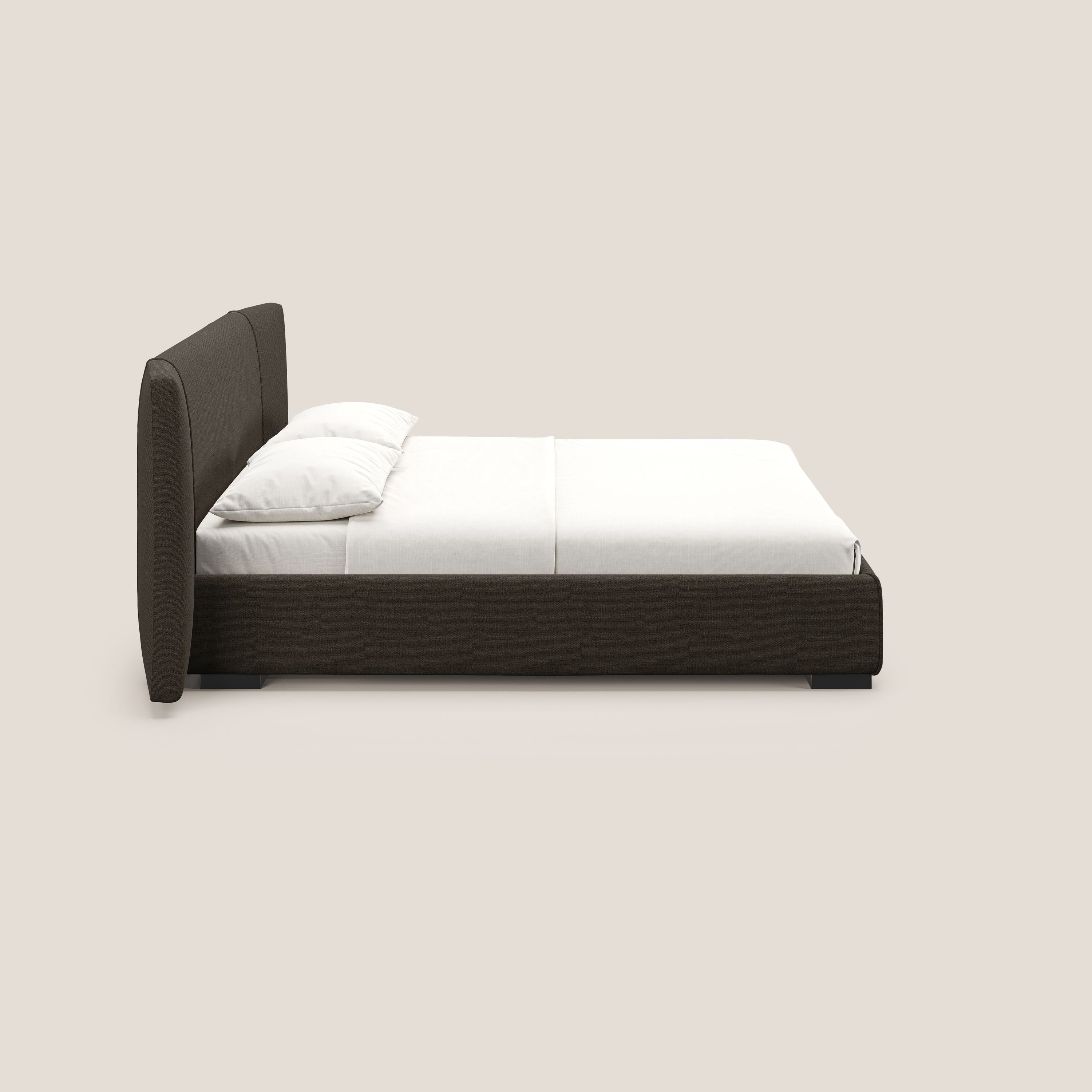 Omero letto imbottito contenitore sfoderabile in tessuto fiammato impermeabile T14 marrone - divani.store