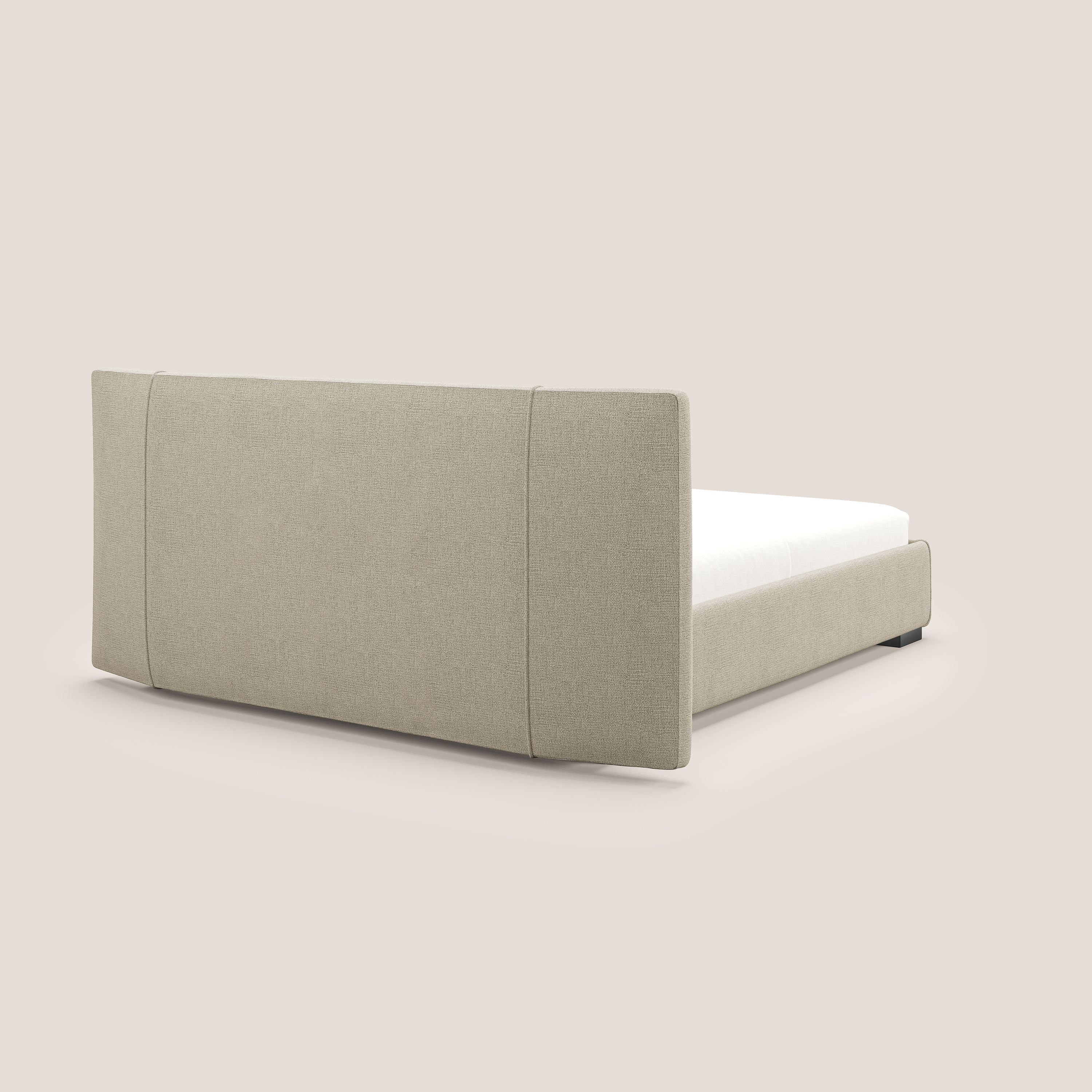 Omero letto imbottito contenitore sfoderabile in tessuto fiammato impermeabile T14 beige - divani.store