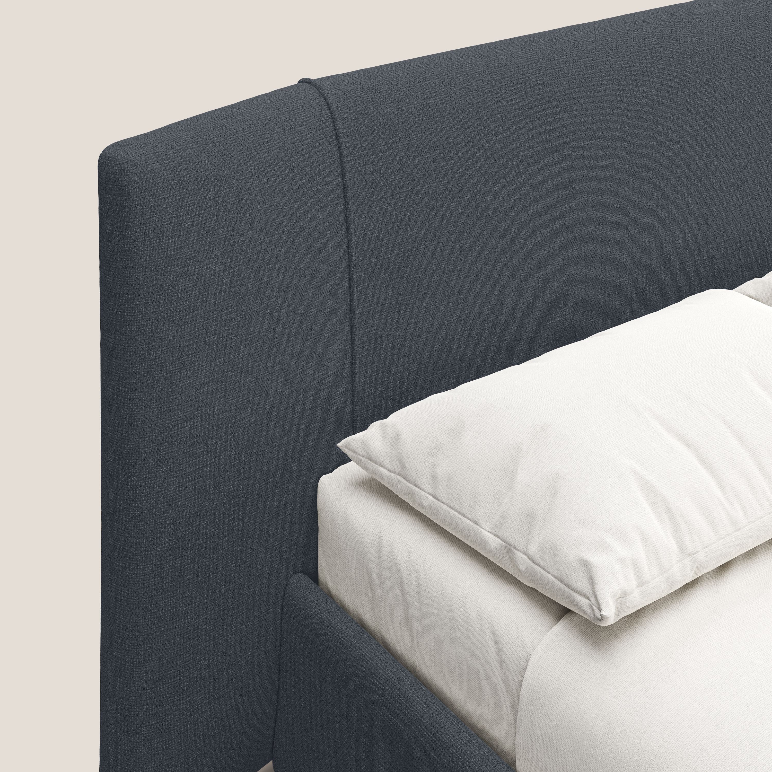 Omero letto imbottito contenitore sfoderabile in tessuto fiammato impermeabile T14 blu - divani.store