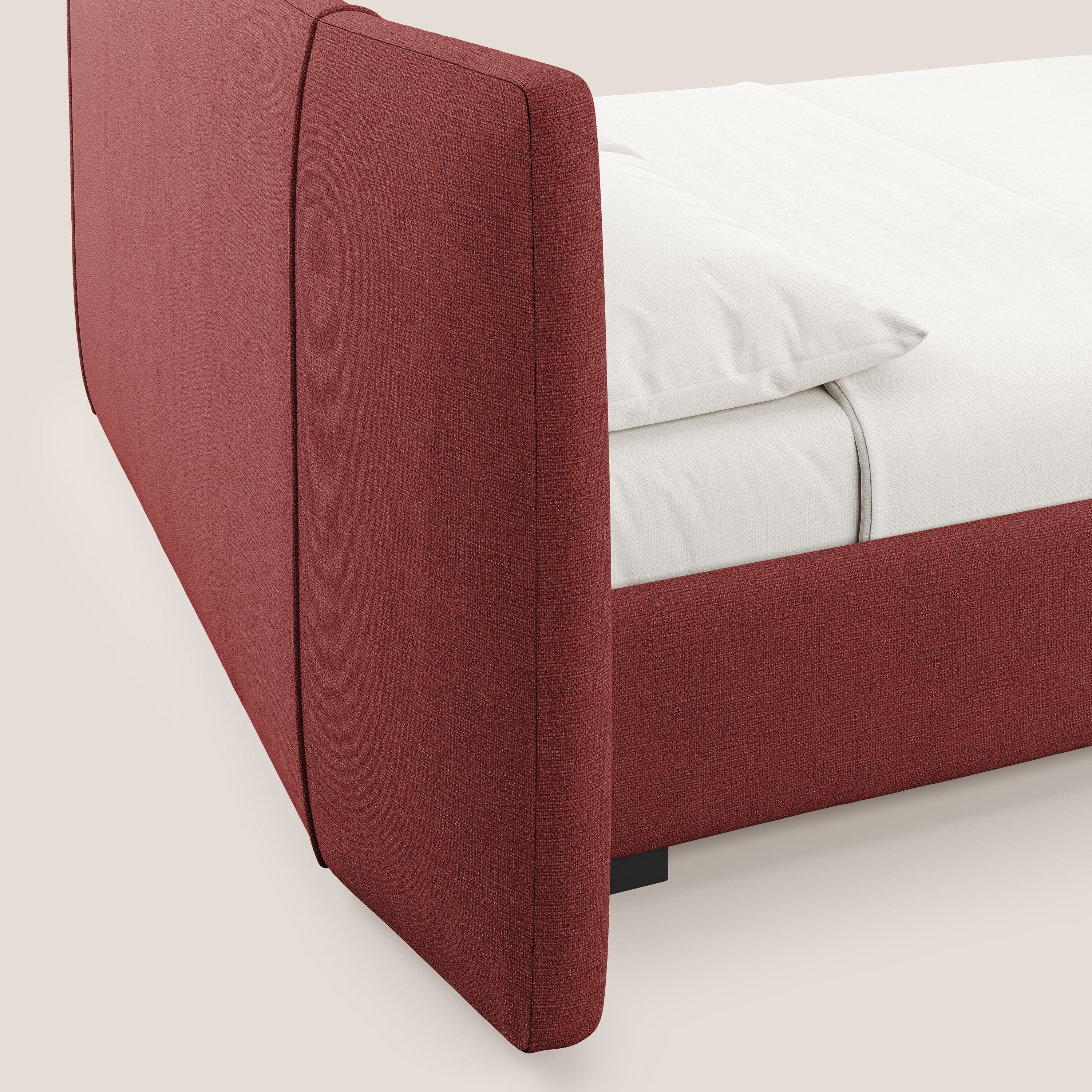 Omero letto imbottito contenitore sfoderabile in tessuto fiammato impermeabile T14 rosso - divani.store