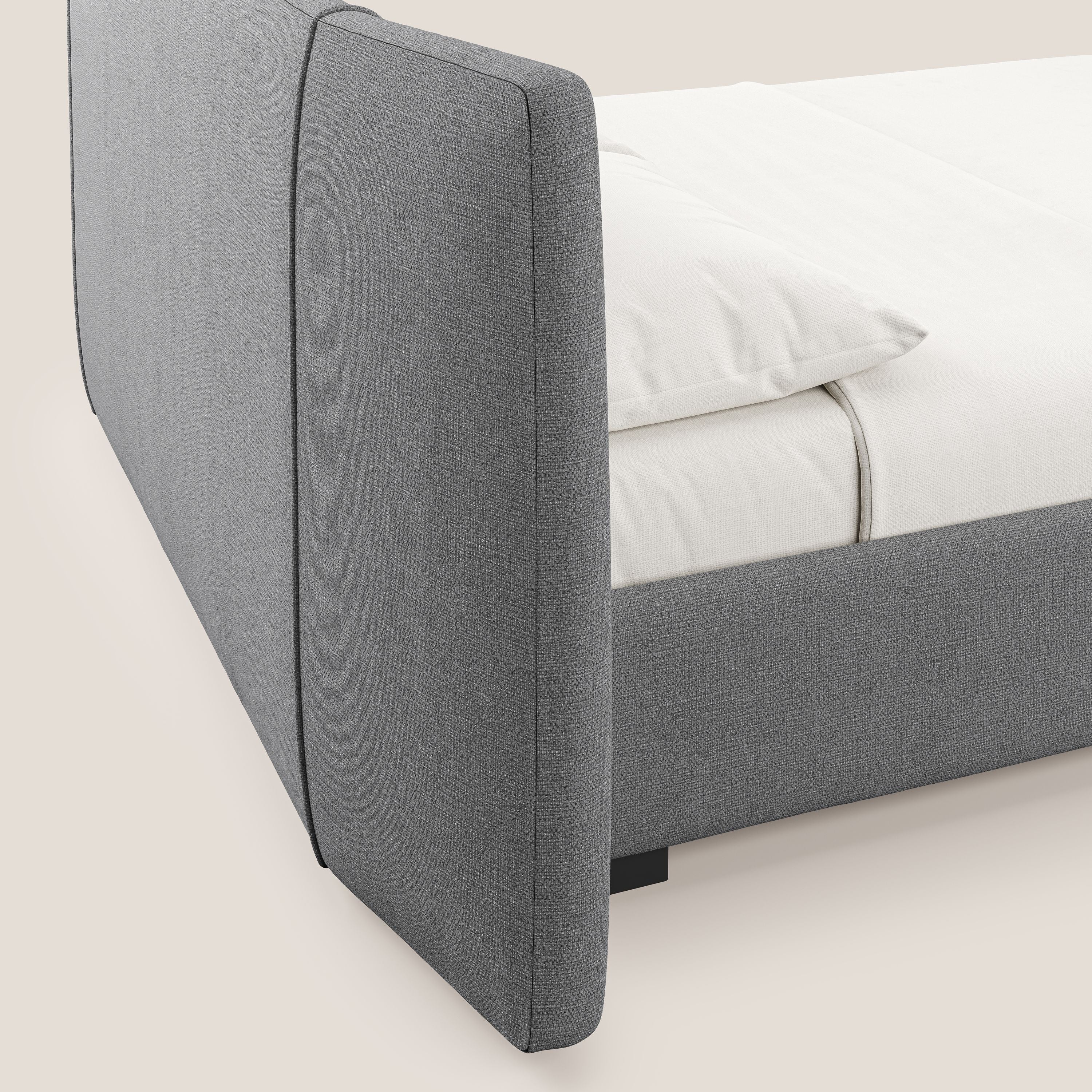 Omero letto imbottito contenitore sfoderabile in tessuto fiammato impermeabile T14 grigio chiaro - divani.store