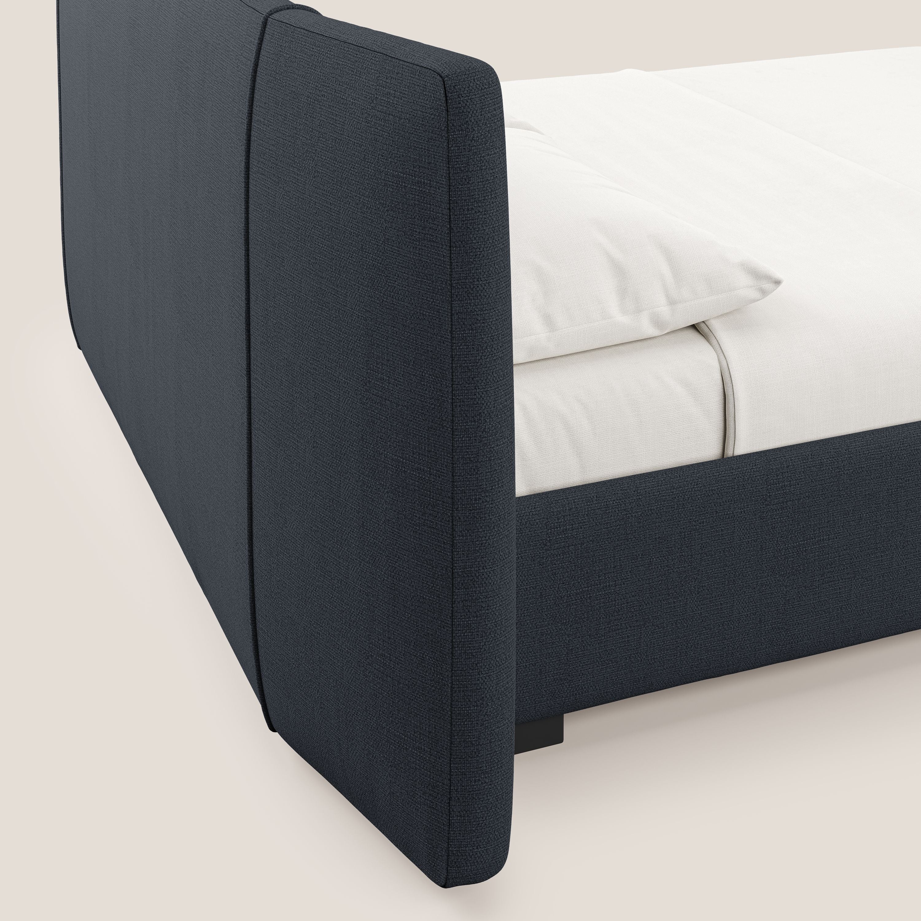 Omero letto imbottito contenitore sfoderabile in tessuto fiammato impermeabile T14 blu - divani.store