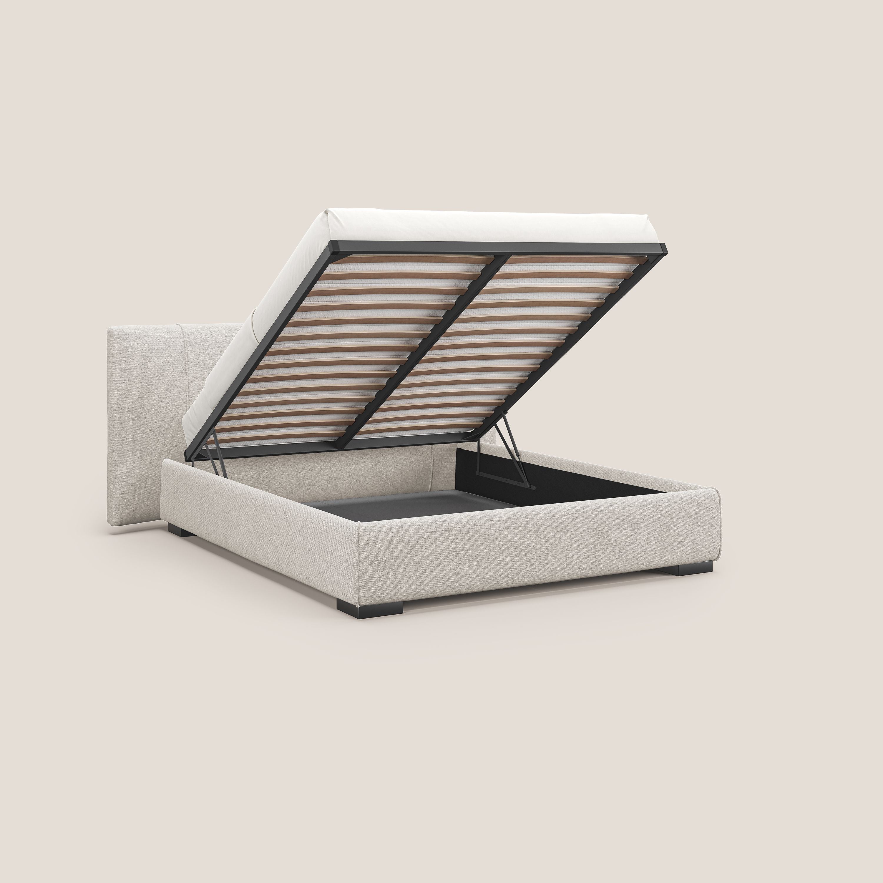 Omero letto imbottito contenitore sfoderabile in tessuto fiammato impermeabile T14 panna - divani.store