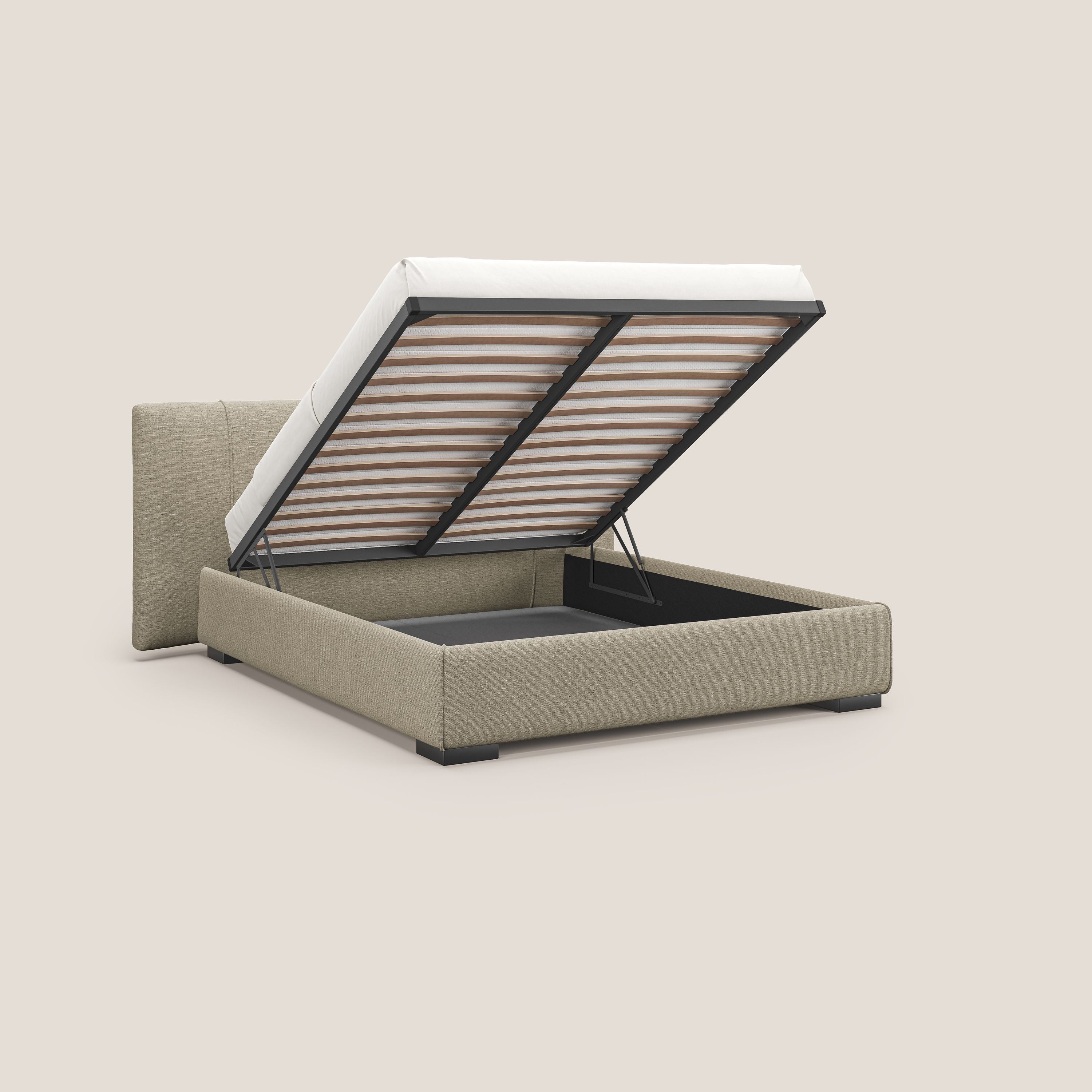 Omero letto imbottito contenitore sfoderabile in tessuto fiammato impermeabile T14 beige - divani.store