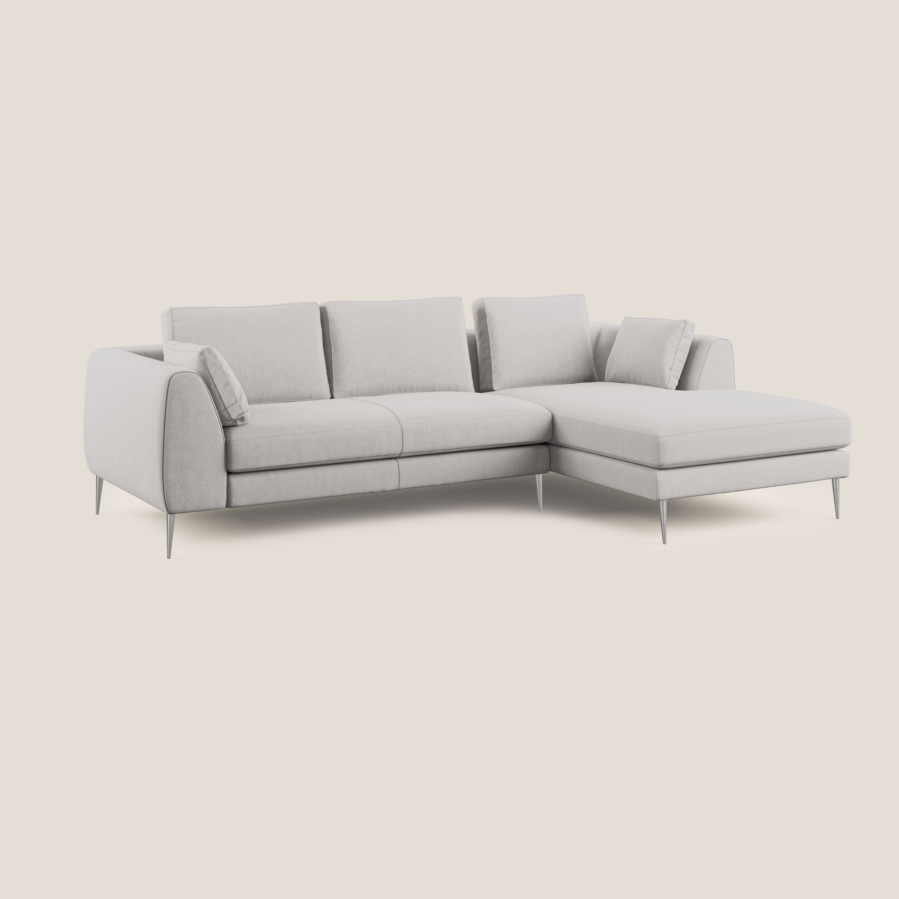 Plano divano moderno angolare con penisola in microfibra smacchiabile T11 grigio chiaro - divani.store