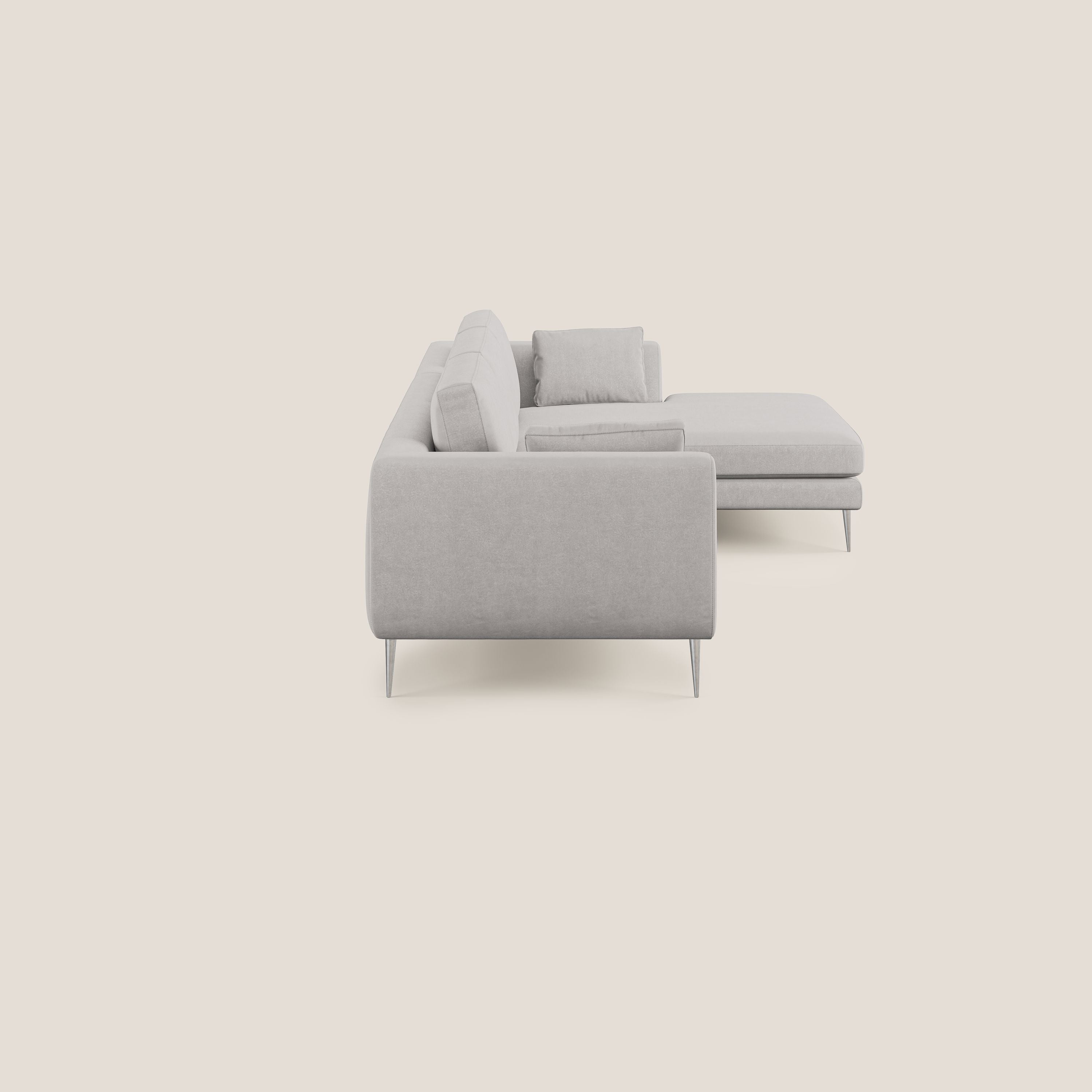 Plano divano moderno angolare con penisola in microfibra smacchiabile T11 grigio chiaro - divani.store