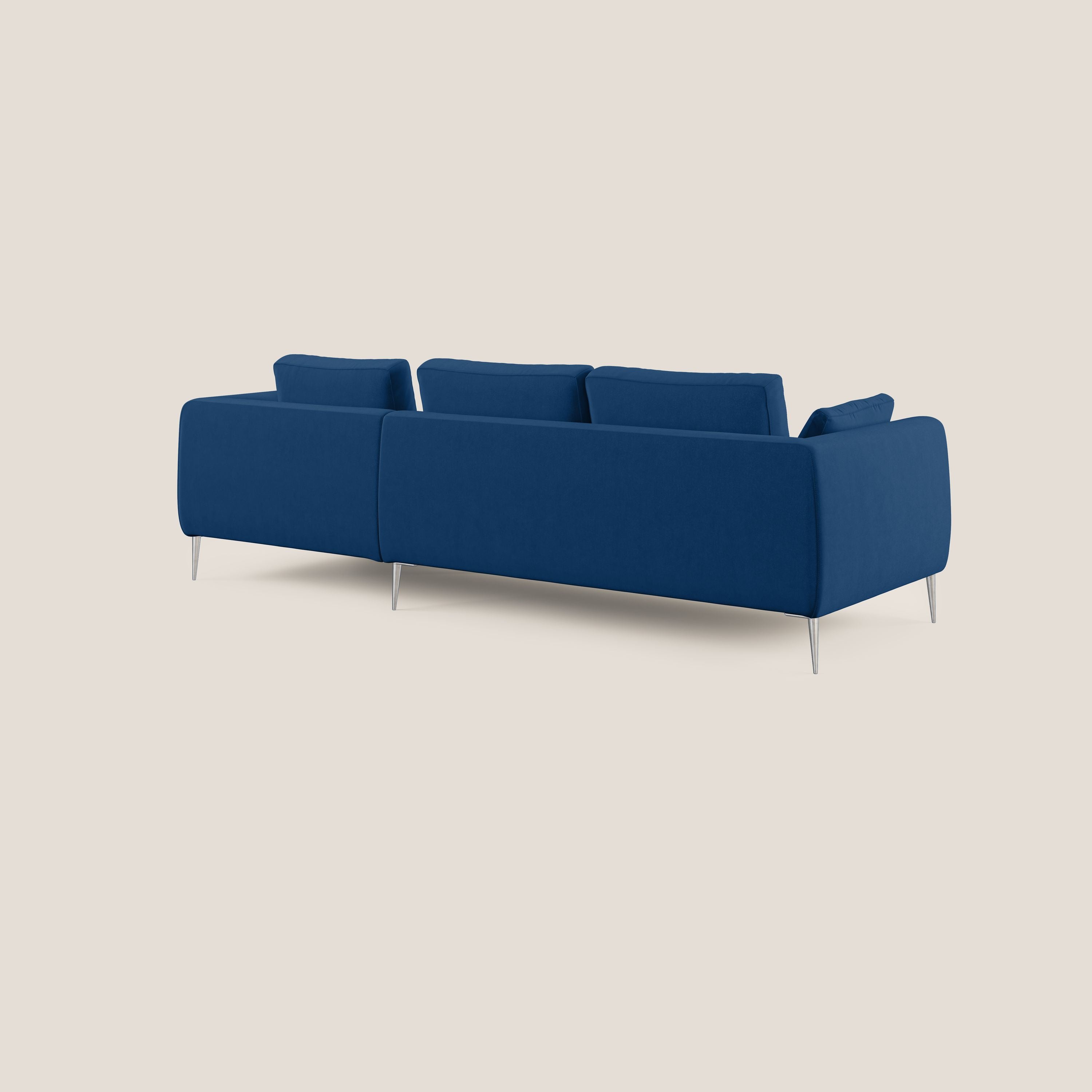 Plano divano moderno angolare con penisola in microfibra smacchiabile T11 blu - divani.store