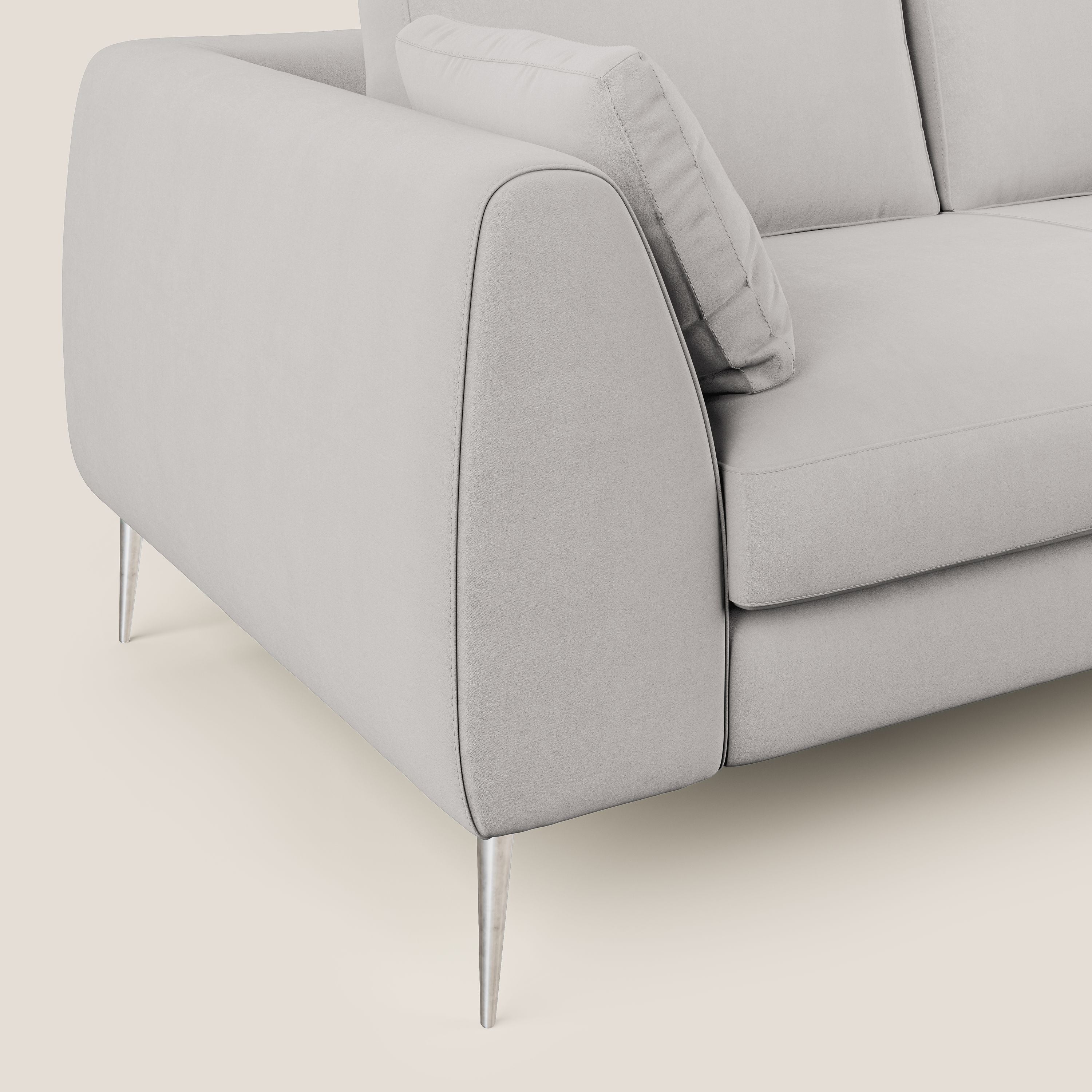 Plano divano moderno angolare con penisola in microfibra smacchiabile T11 grigio chiaro - divani.store