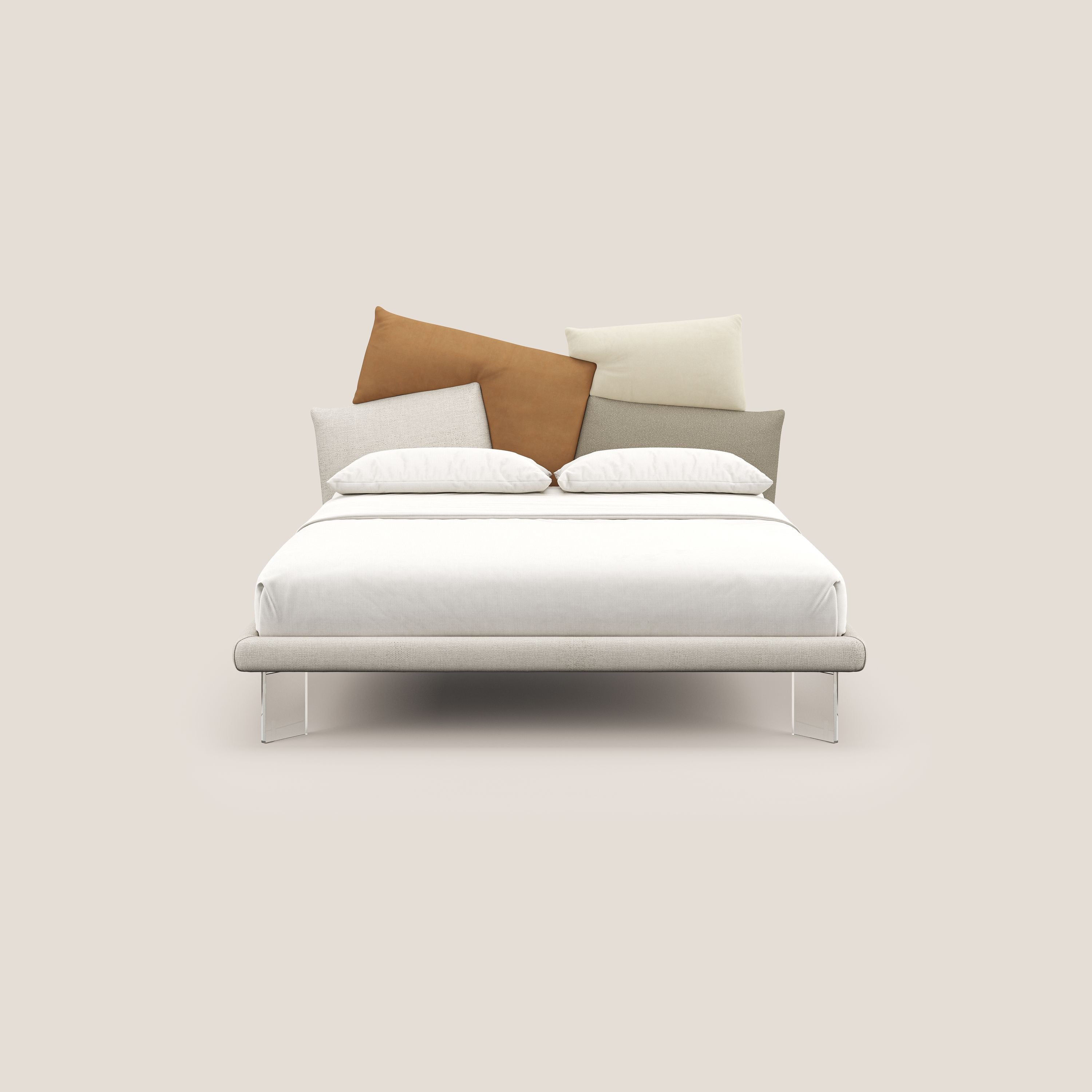 Rebus letto imbottito dal design moderno con piedi trasparenti in plexiglass panna - divani.store
