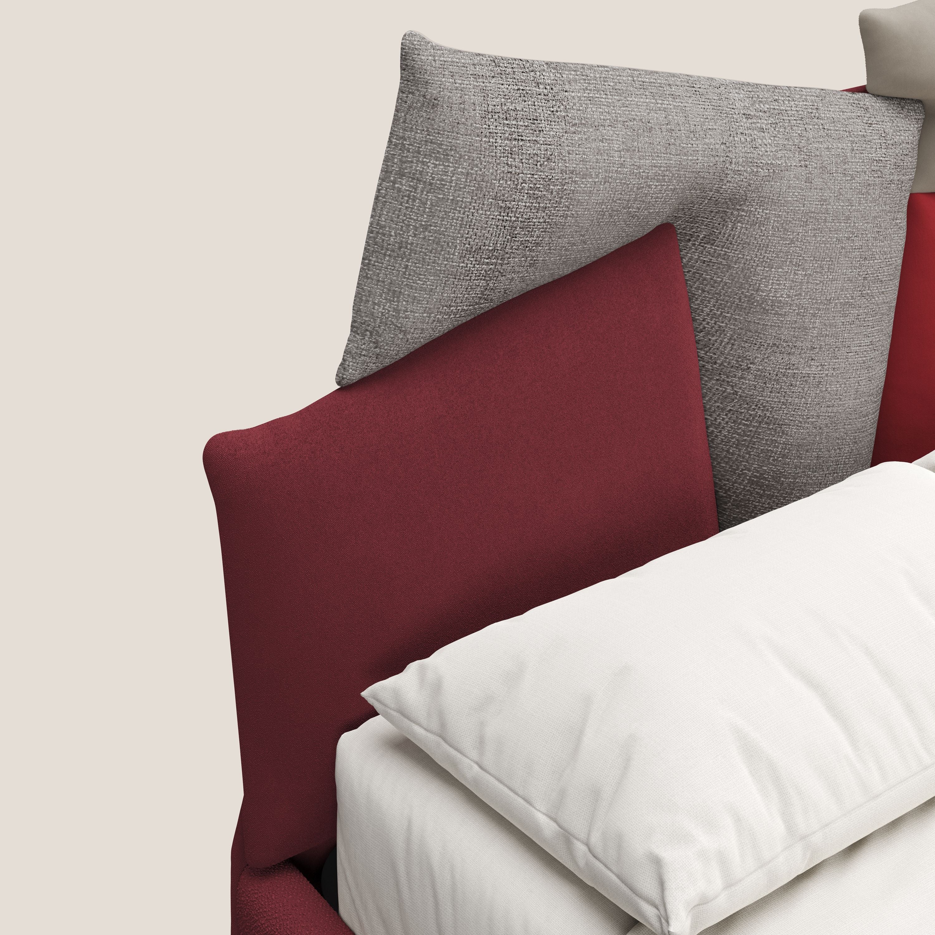 Rebus letto imbottito dal design moderno con piedi trasparenti in plexiglass rosso - divani.store