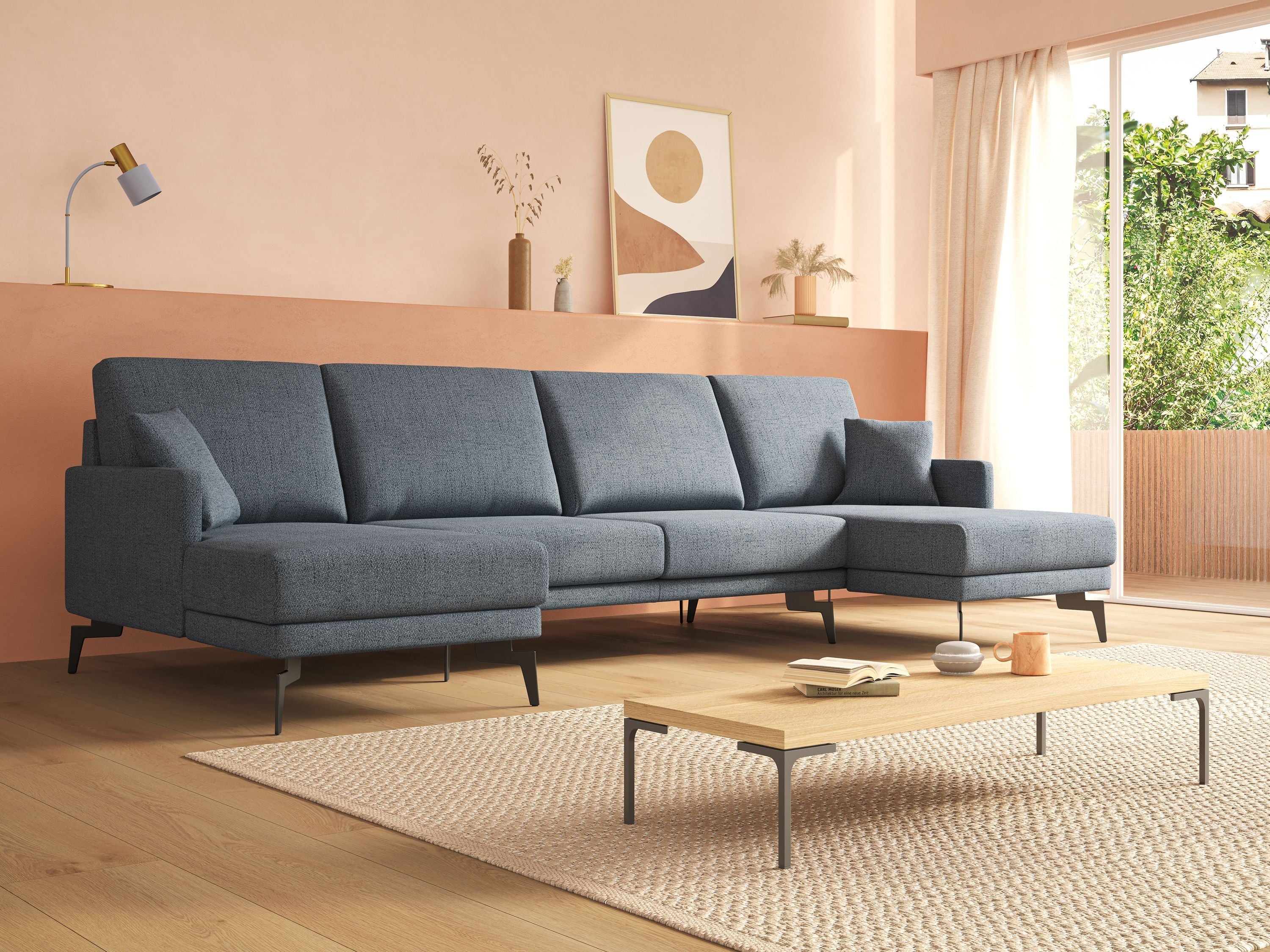 Saturno divano panoramico moderno in tessuto morbido impermeabile T03 rosso - divani.store