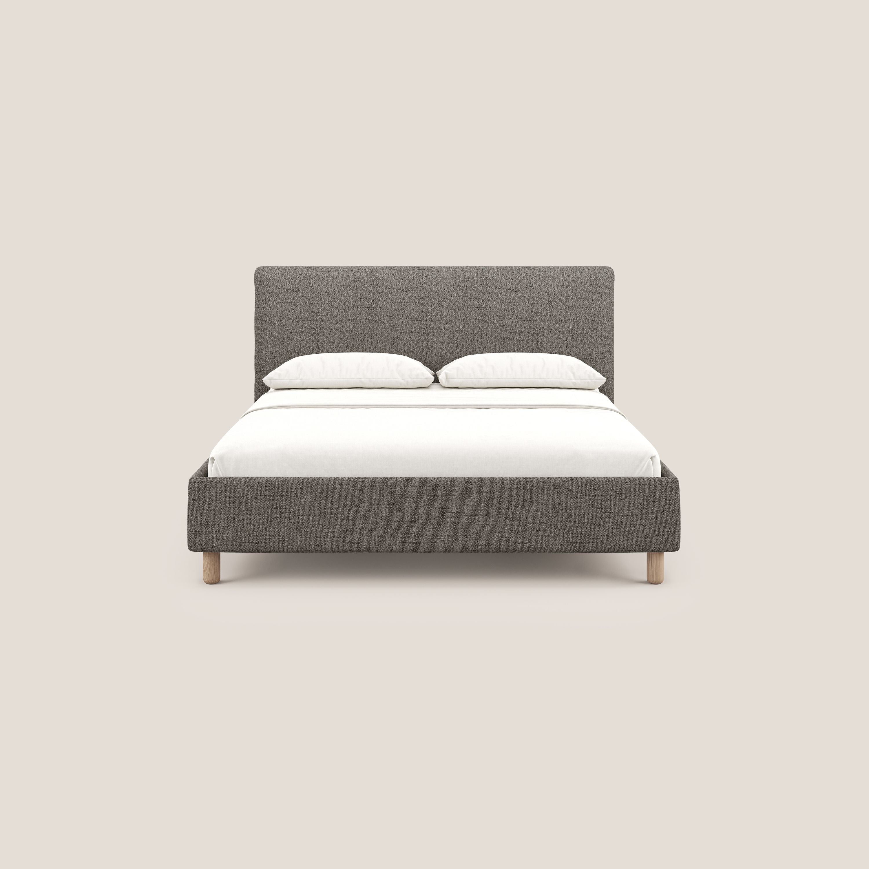 Serena letto contenitore salvaspazio scandinavo in tessuto fiammato impermeabile T03 talpa - divani.store