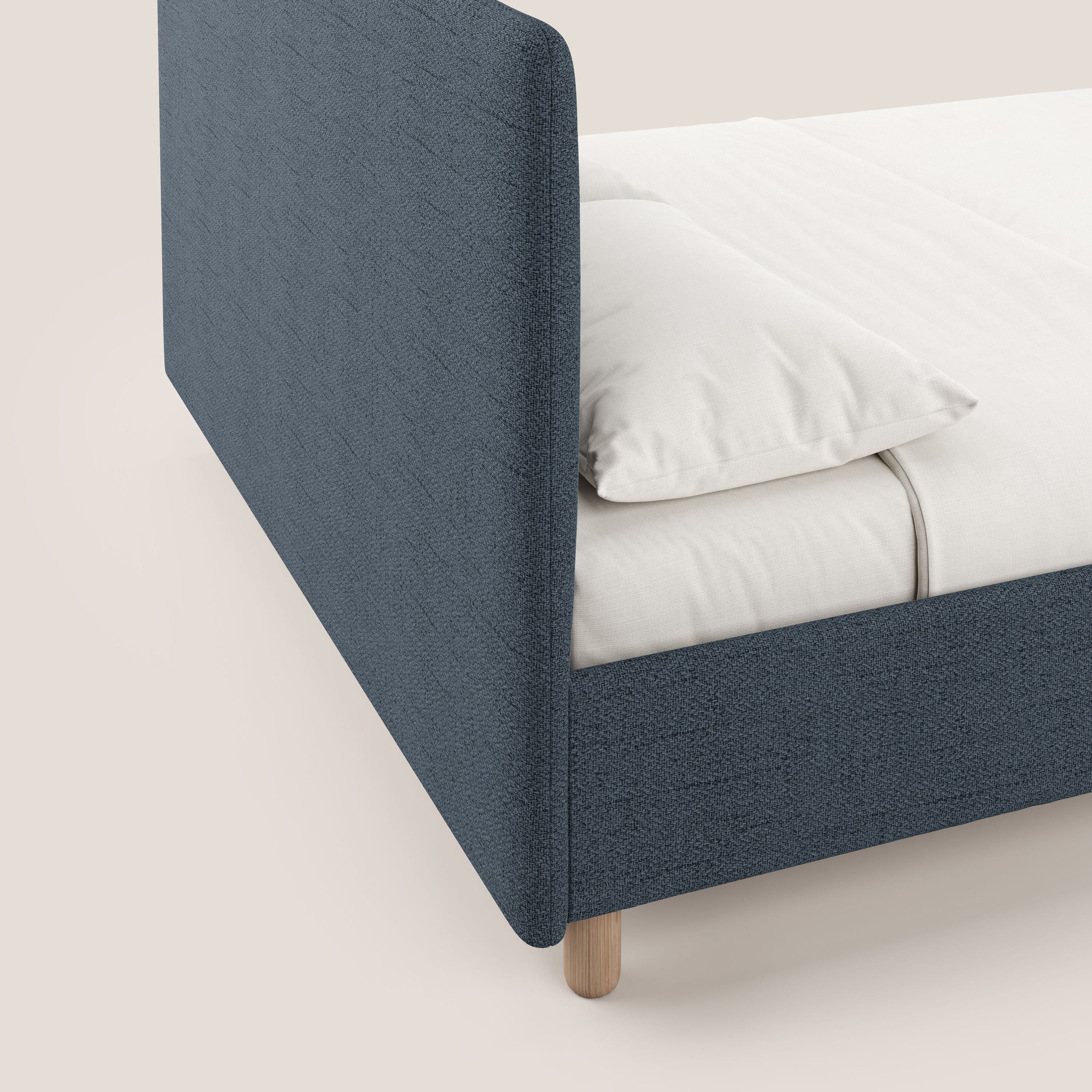 Serena letto contenitore salvaspazio scandinavo in tessuto fiammato impermeabile T03 blu - divani.store