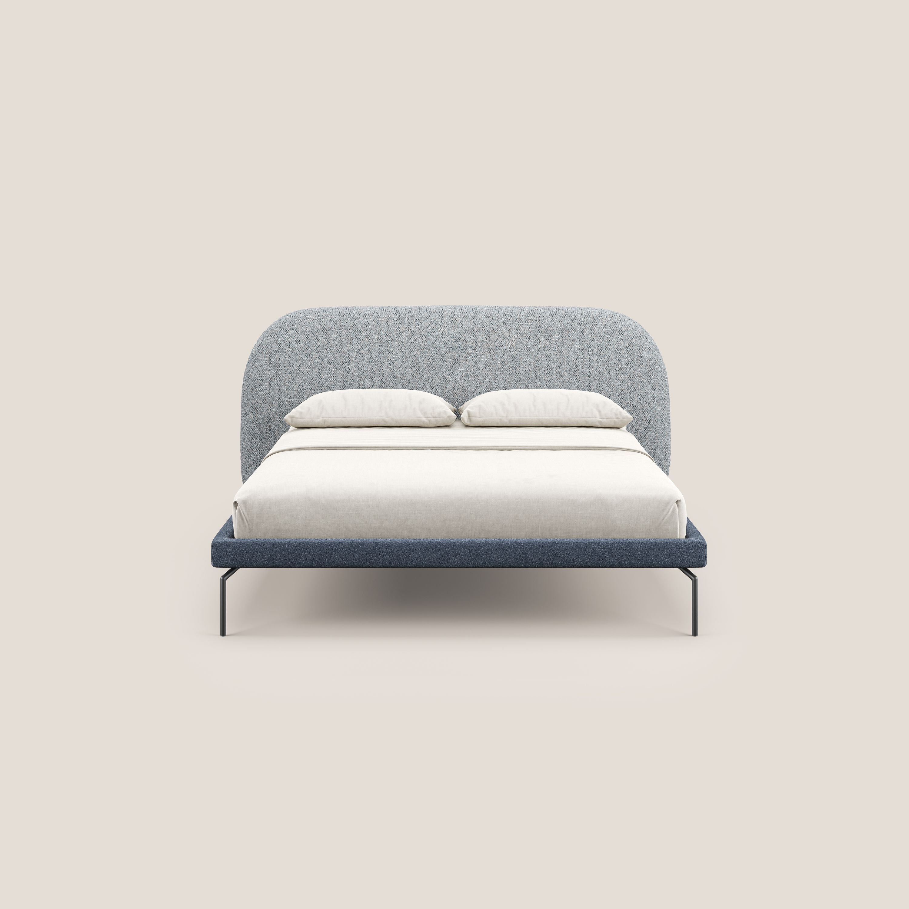 Soleil letto imbottito di design con piedi alti in metallo in bouclet smacchiabile T12 carta da zucchero - divani.store
