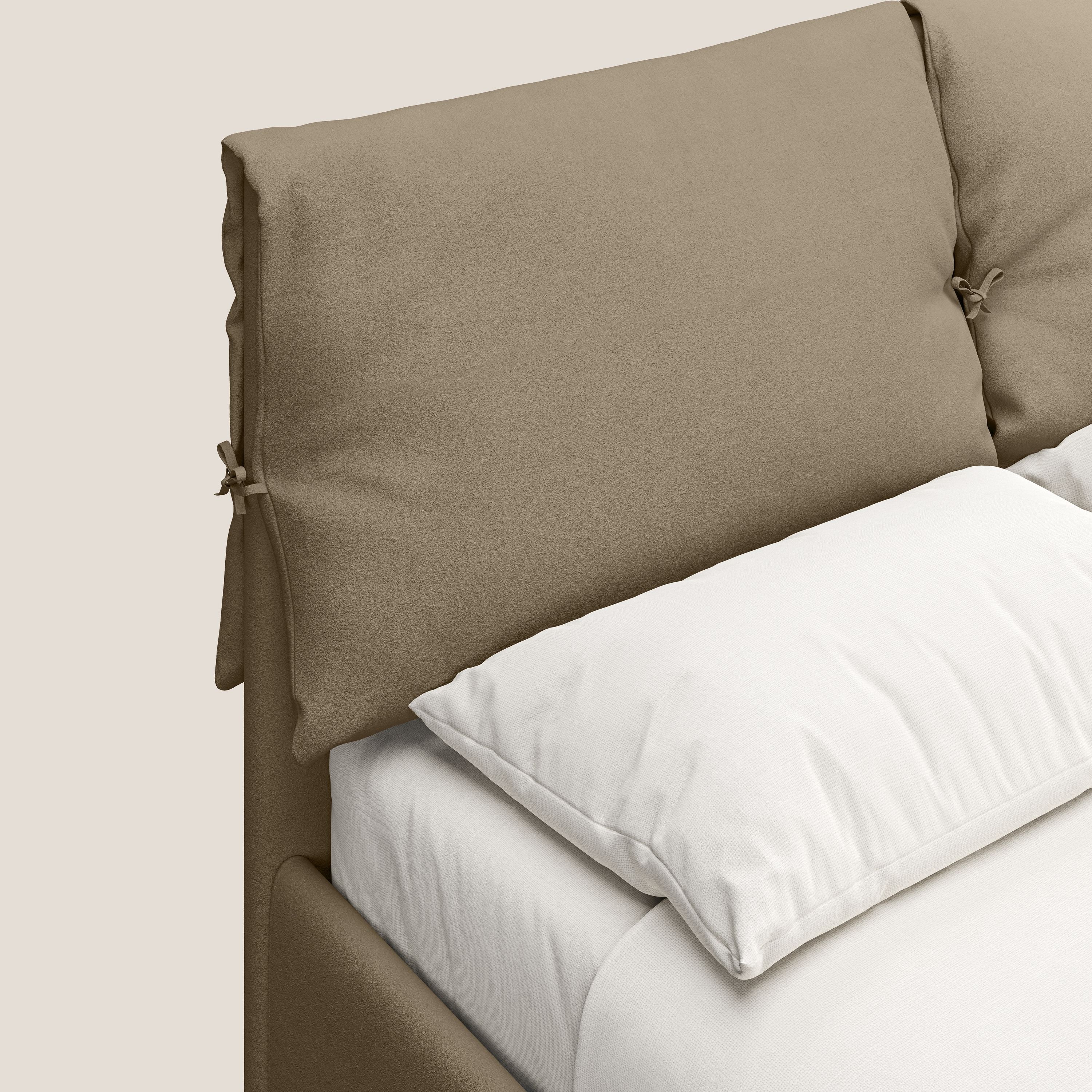 Susan letto imbottito contenitore completamente sfoderabile in microfibra smacchiabile T11 tortora - divani.store