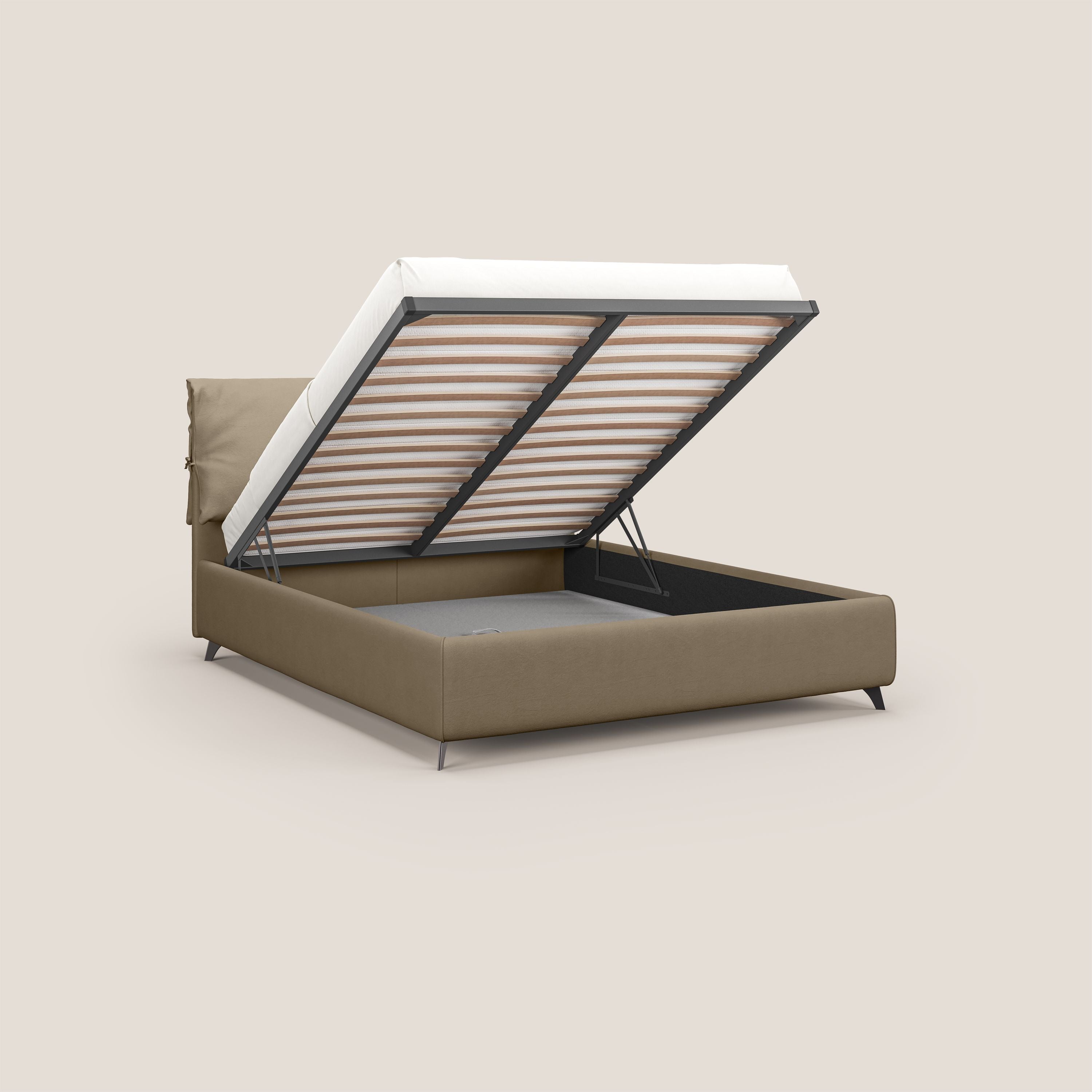 Susan letto imbottito contenitore completamente sfoderabile in microfibra smacchiabile T11 tortora - divani.store