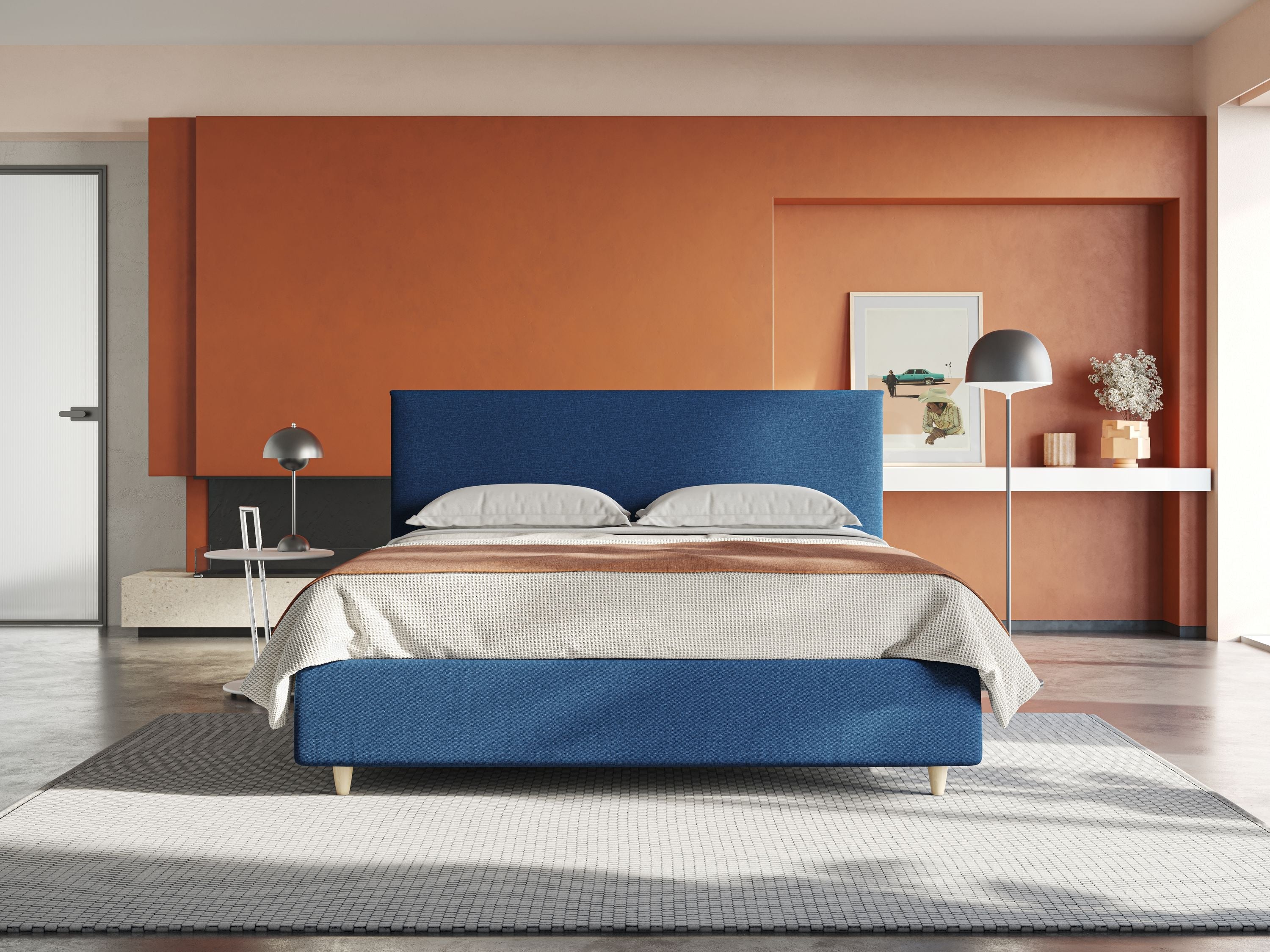 Teresa letto contenitore e sfoderabile in tessuto misto cotone impermeabile T13 blu - divani.store