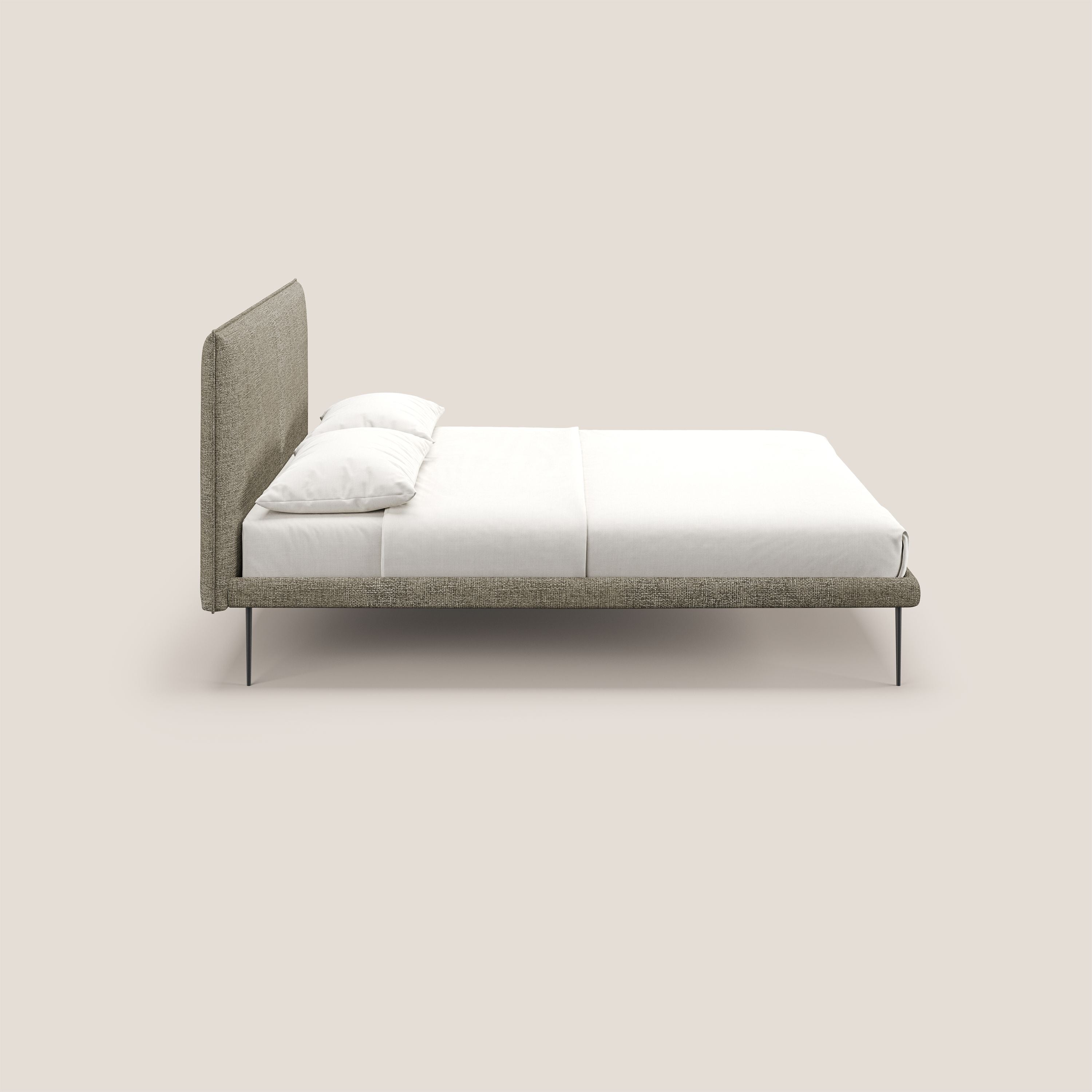 Theo letto imbottito moderno sfoderabile con piedi alti in metallo in tessuto impermeabile T10 tortora - divani.store