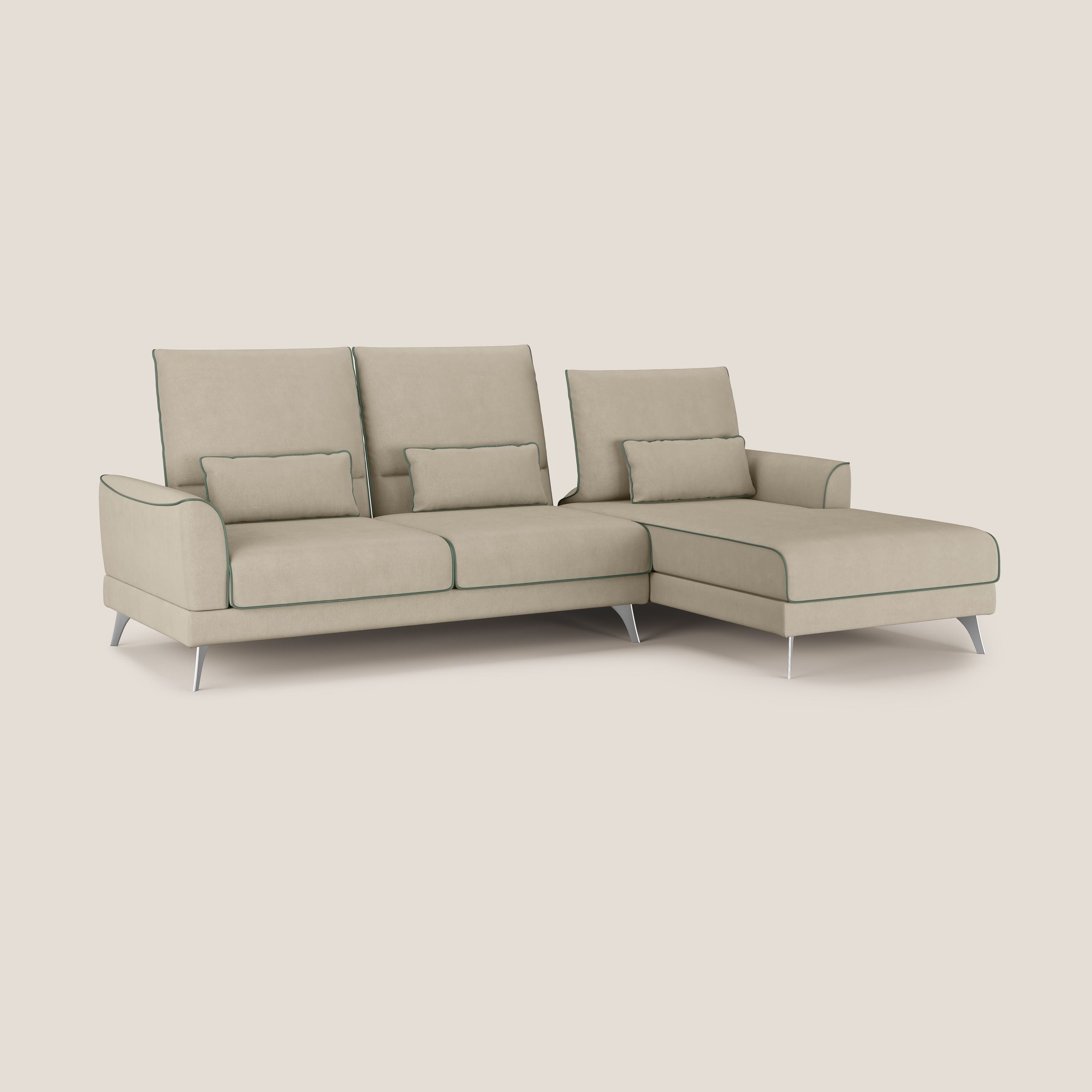 Tommy Divano angolare bicolore con relax e schienali traslanti in microfibra smacchiabile T11 tortora - verde - divani.store