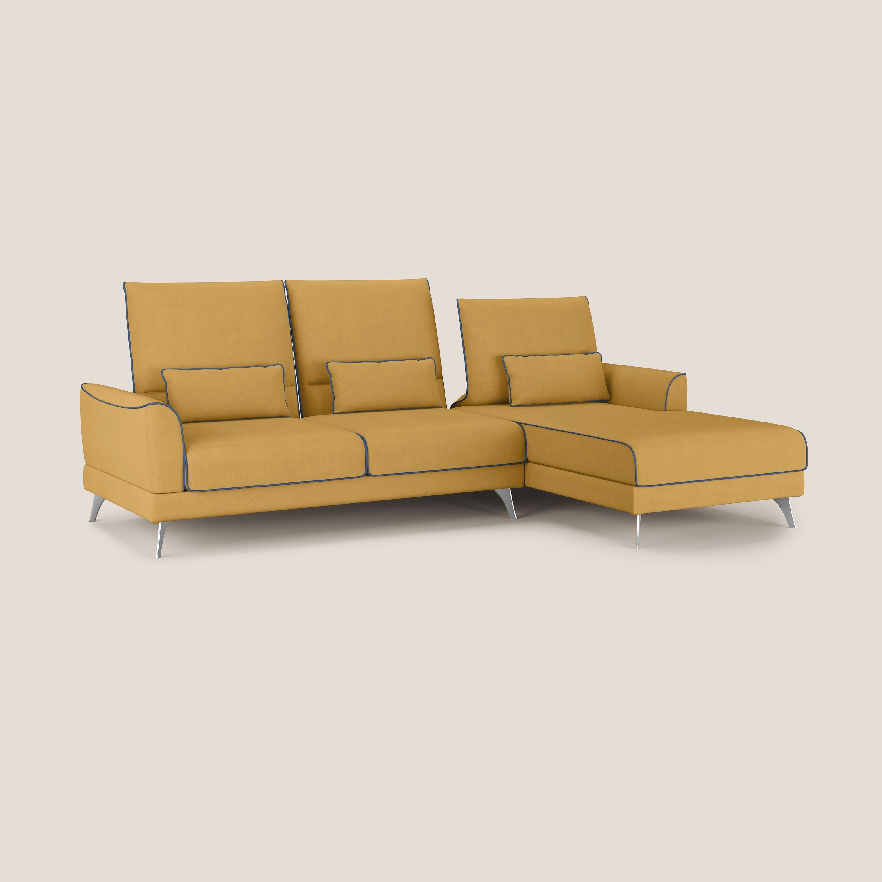 Tommy Divano angolare bicolore con relax e schienali traslanti in microfibra smacchiabile T11 giallo - blu - divani.store