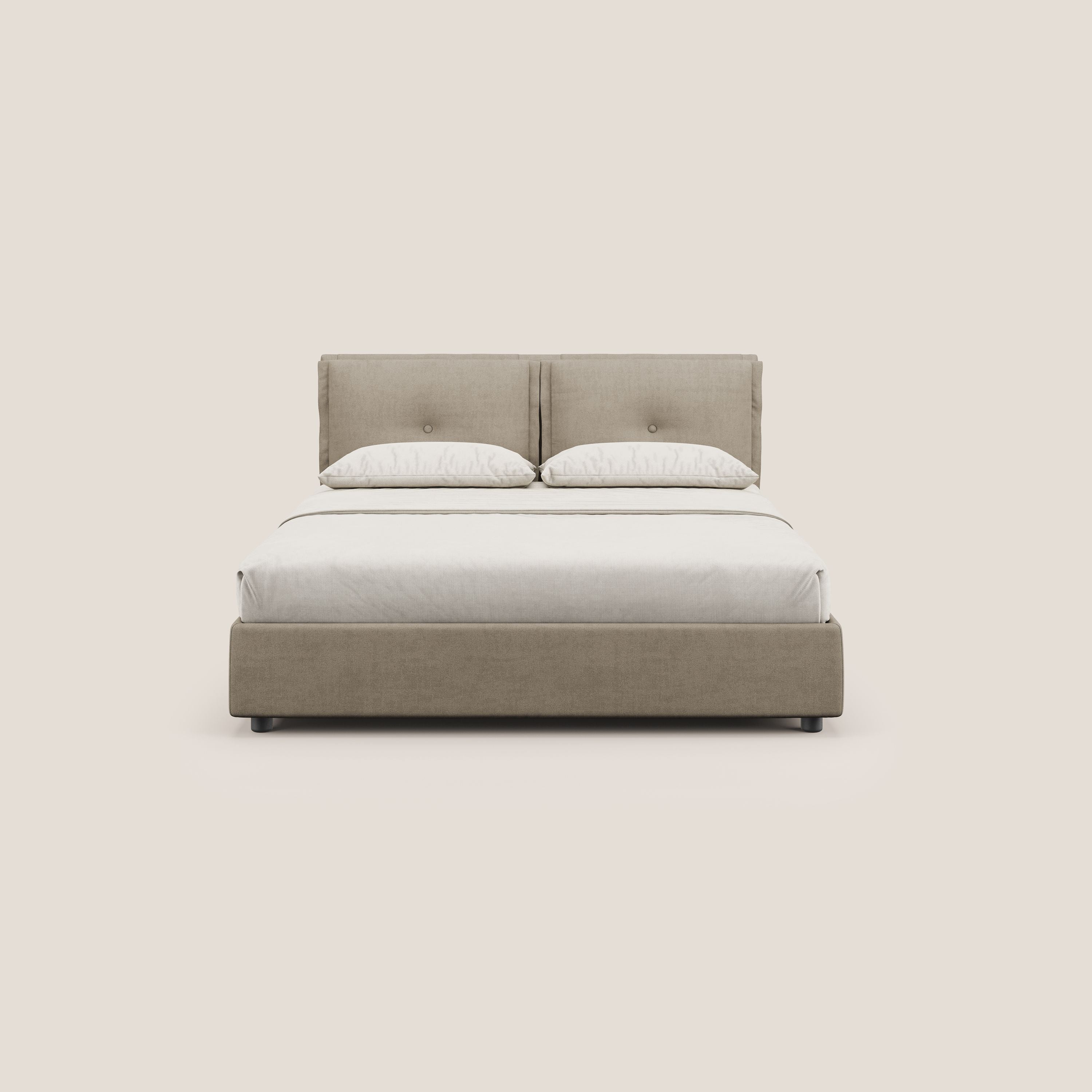 Travis letto contenitore con cuscini mobili trapuntati in tessuto impermeabile T02 beige - divani.store