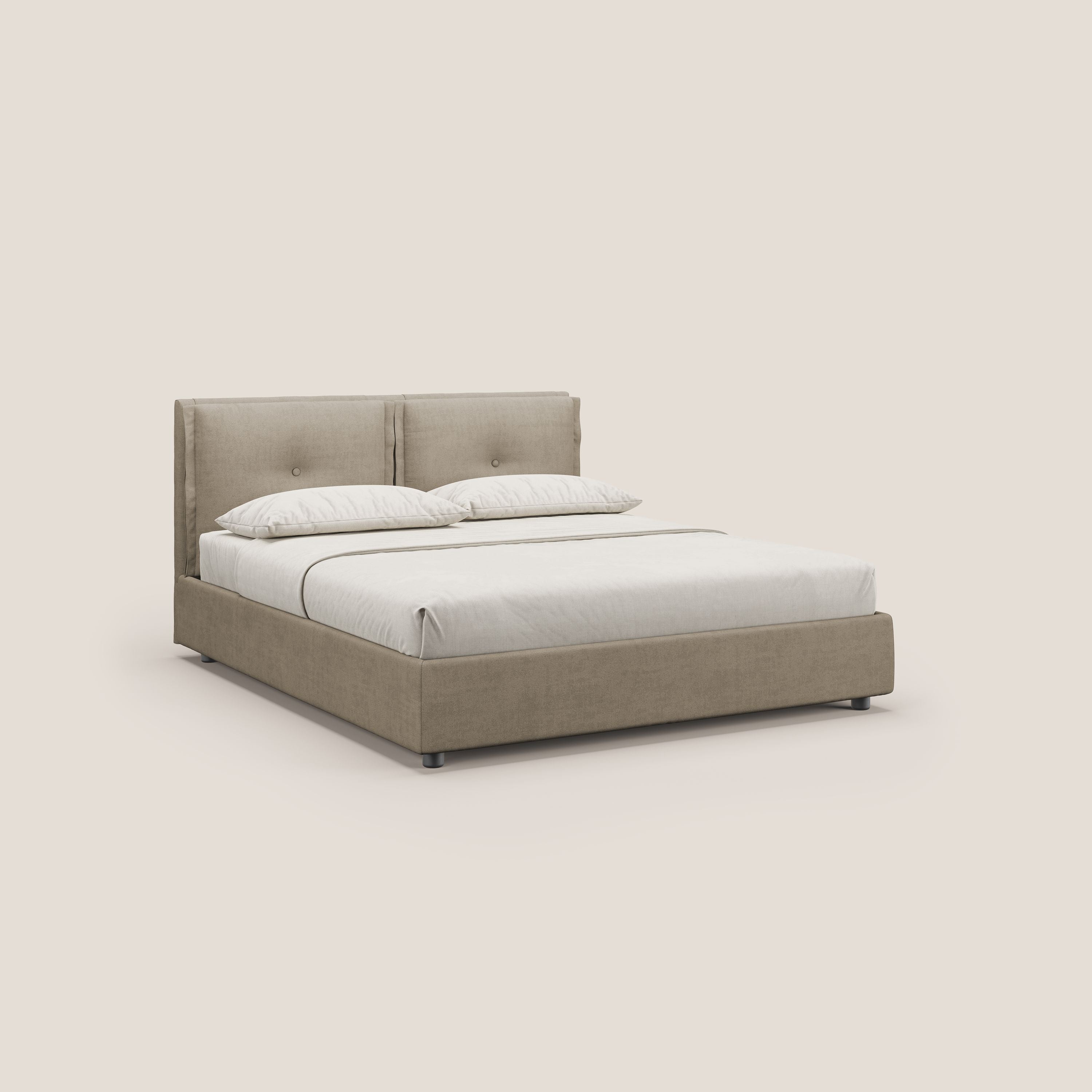 Travis letto contenitore con cuscini mobili trapuntati in tessuto impermeabile T02 beige - divani.store