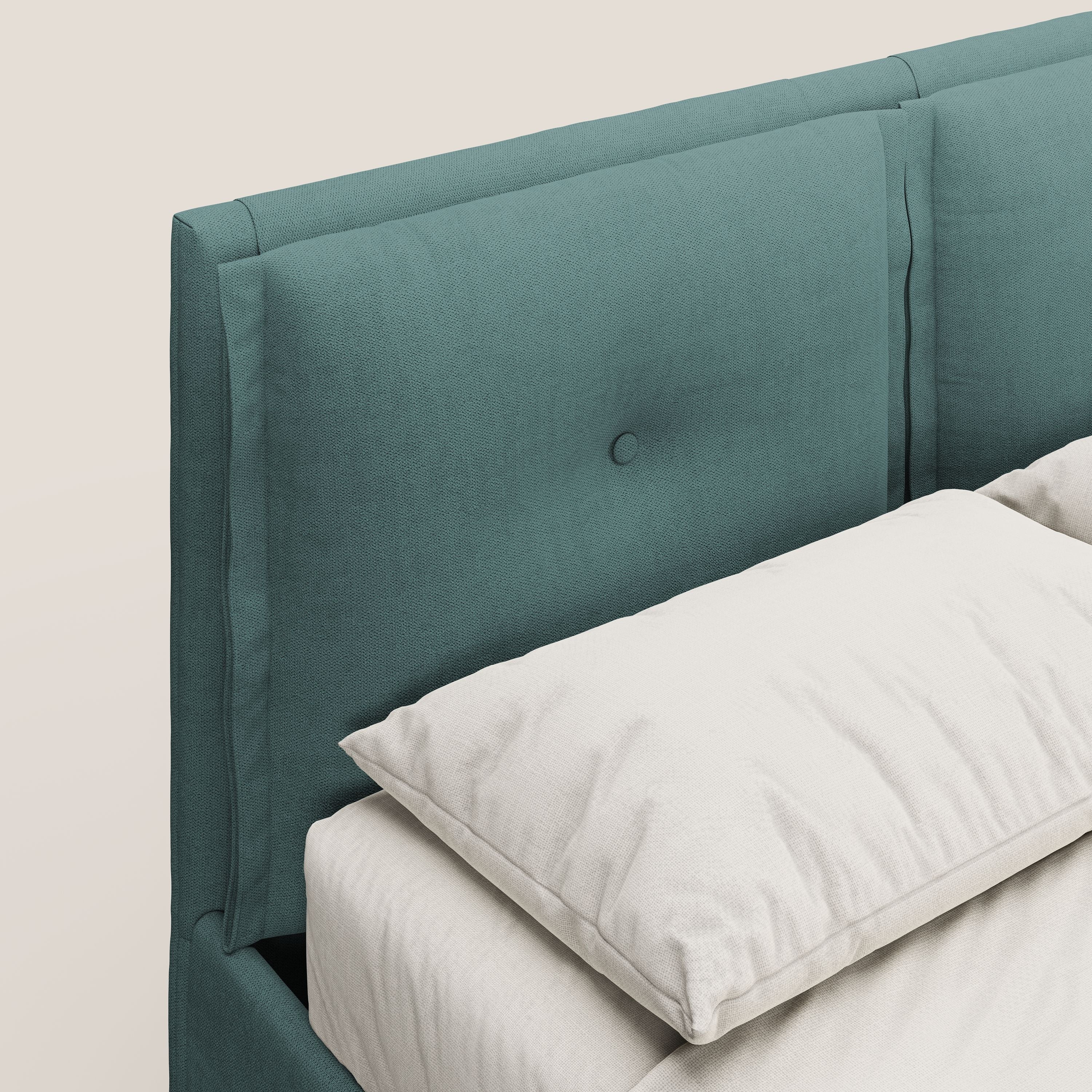 Travis letto contenitore con cuscini mobili trapuntati in tessuto impermeabile T02 petrolio - divani.store