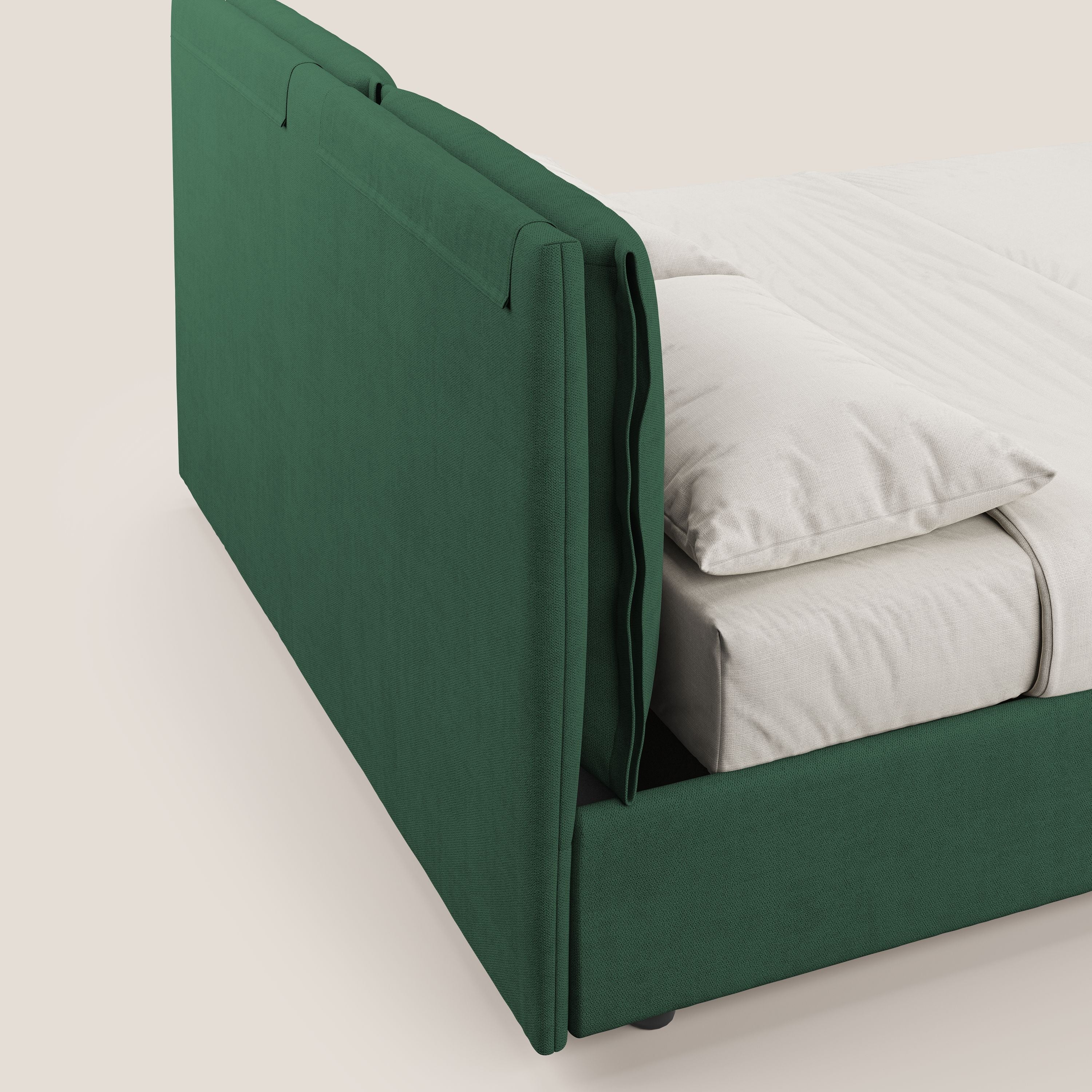 Travis letto contenitore con cuscini mobili trapuntati in tessuto impermeabile T02 verde - divani.store