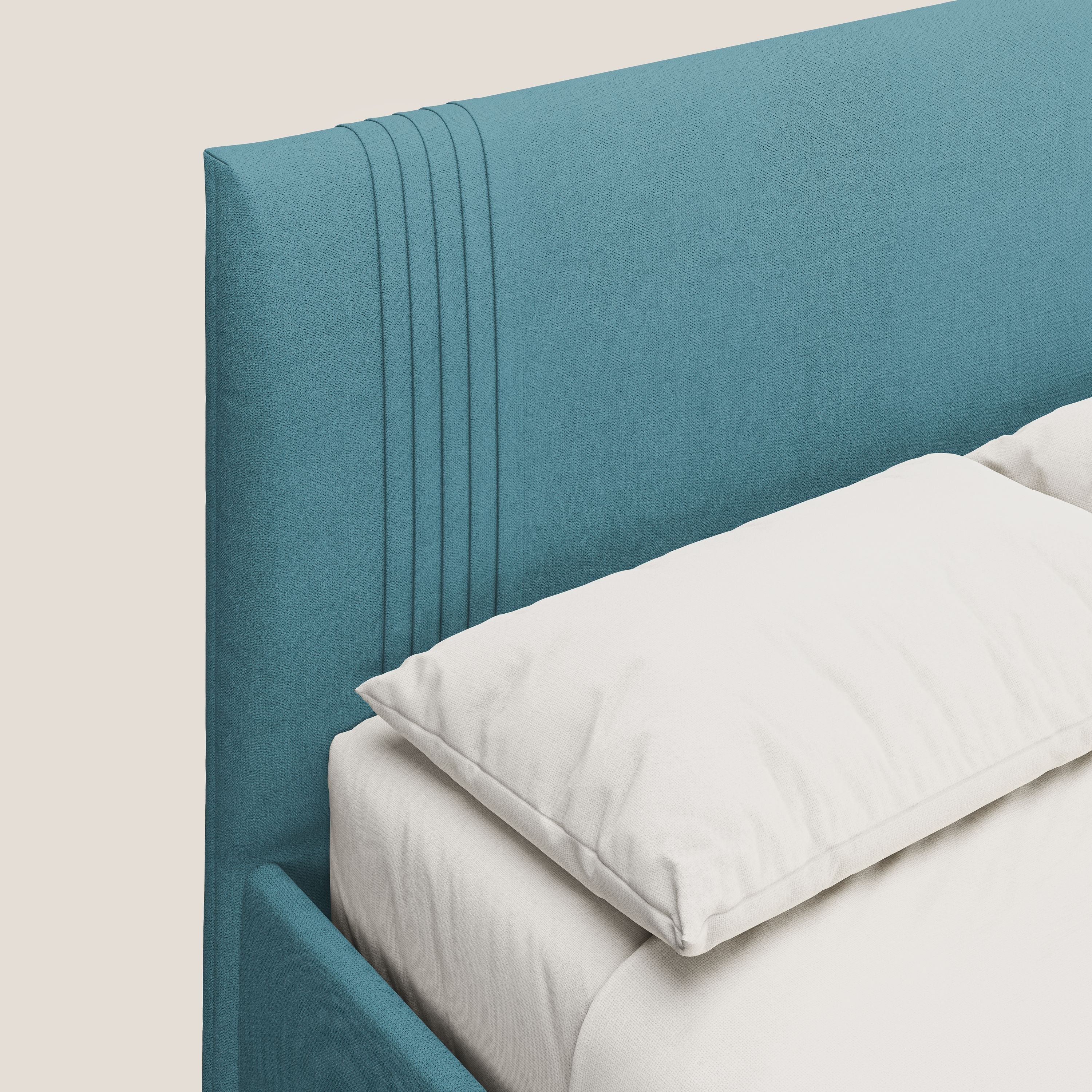 Yvonne letto contenitore in morbido tessuto impermeabile T02 azzurro - divani.store